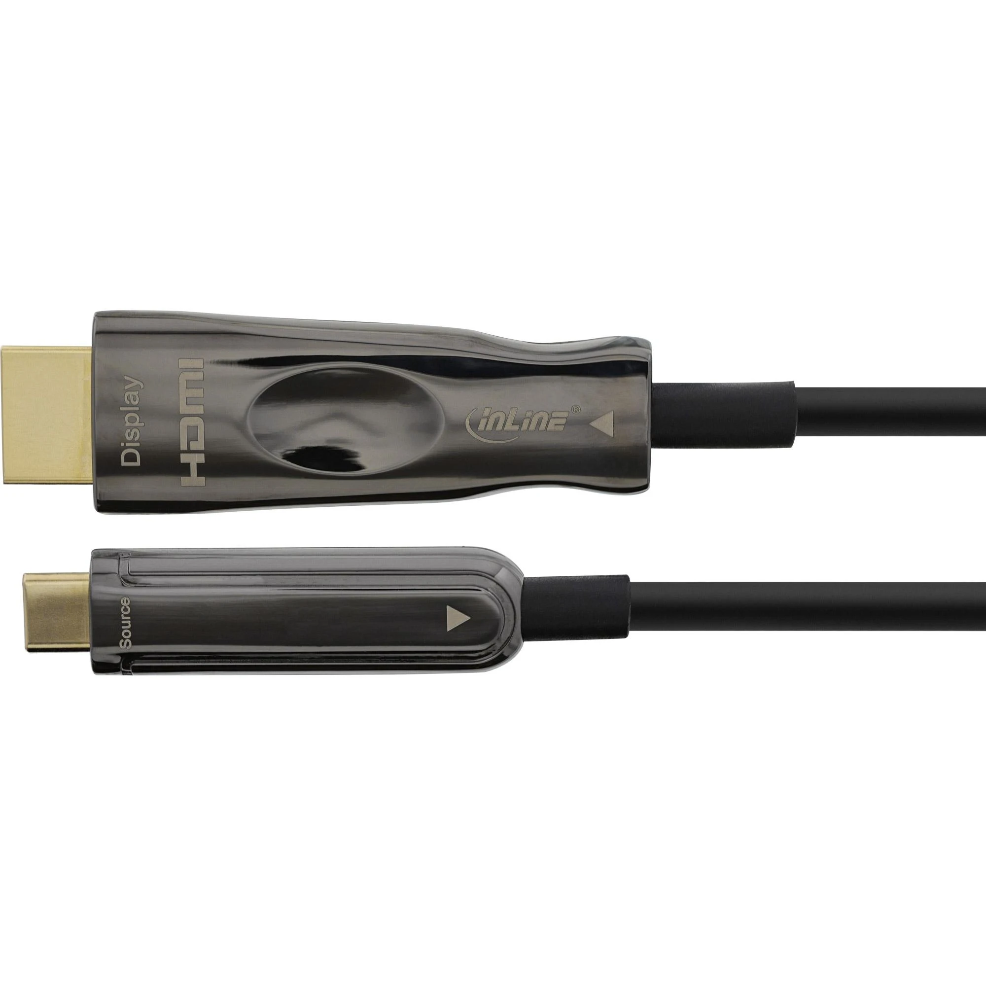 InLine USB-C į HDMI kabelio jungtys su krypties žymėjimu