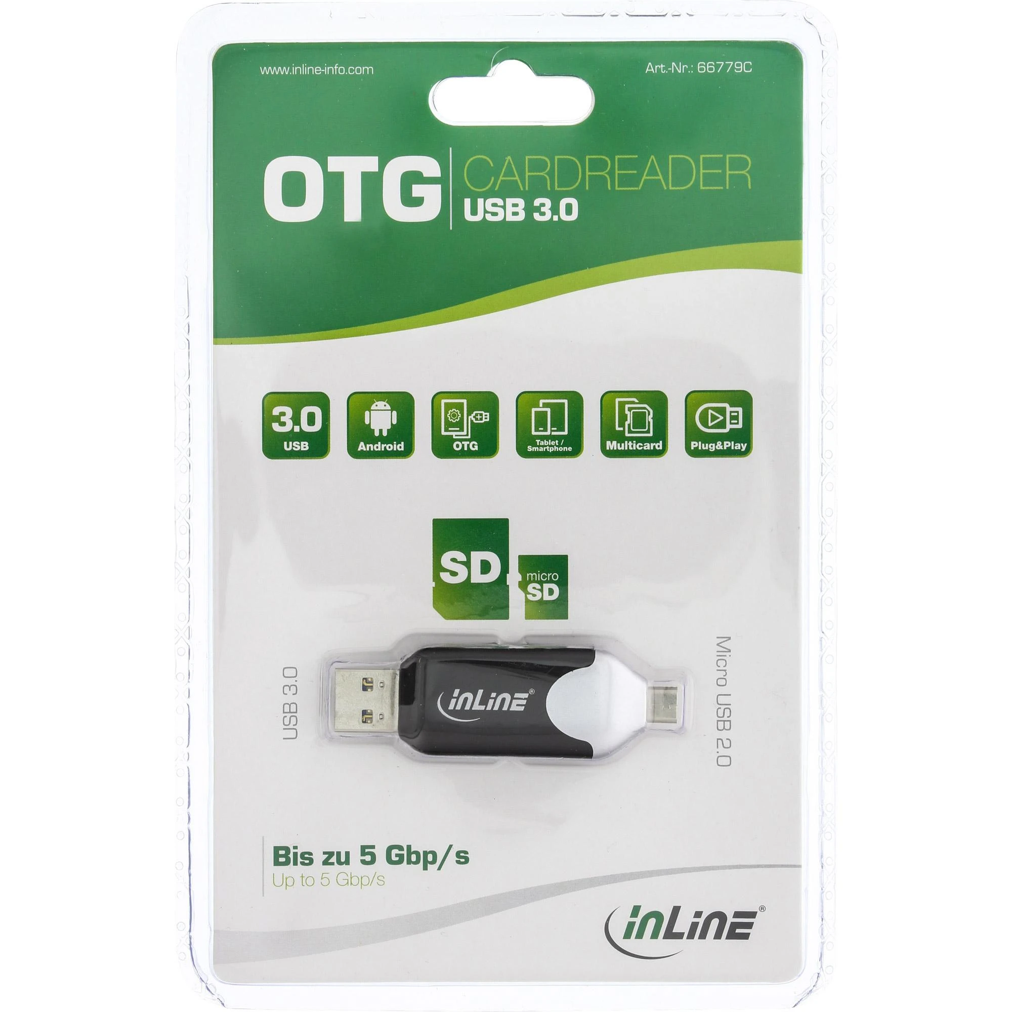 InLine OTG kortelių skaitytuvas pakuotėje