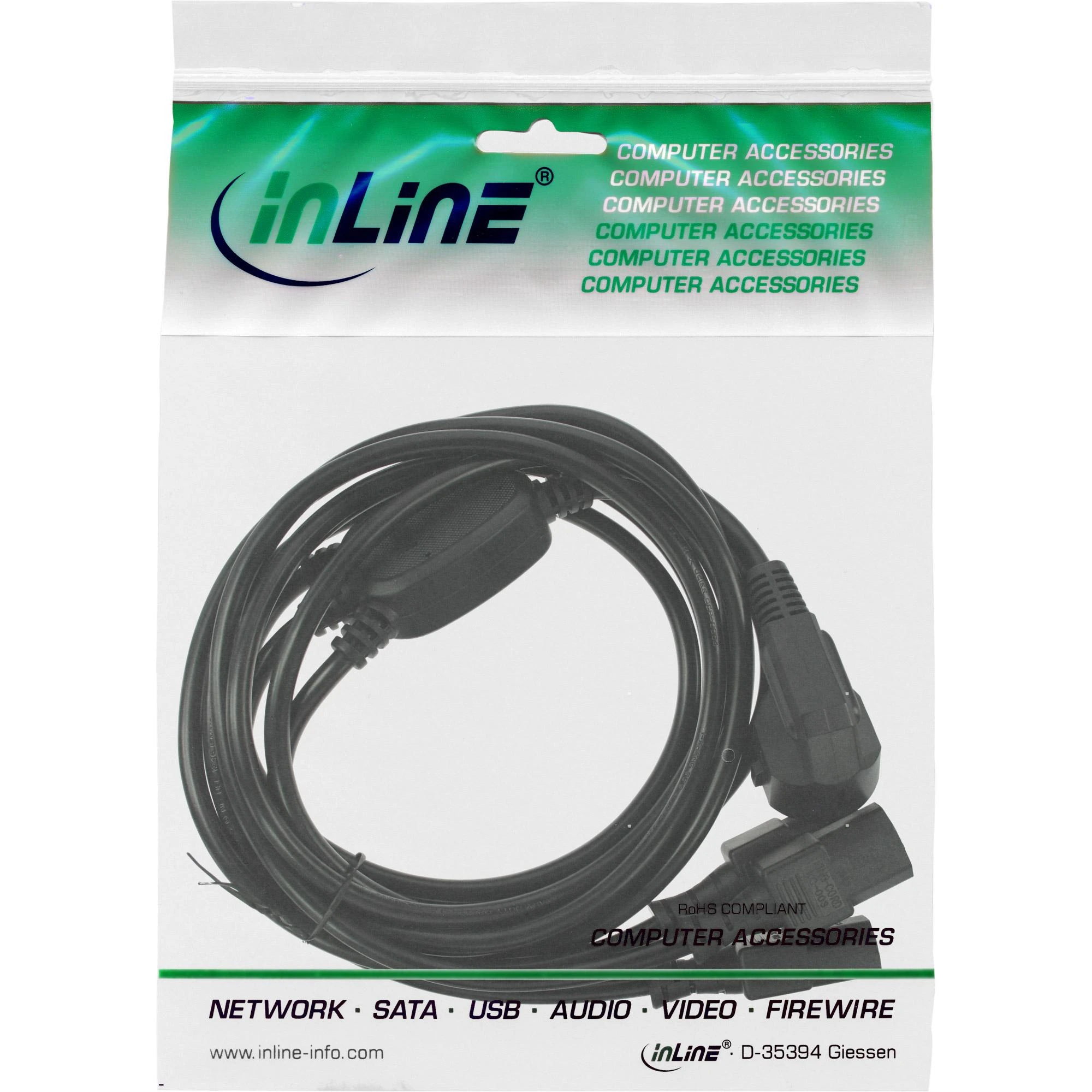 Kabelis zasilający InLine® Y maitinimo kabelis 1x F tipo vokiškas kištukas iki 3x IEC kištukas juodas 3m
