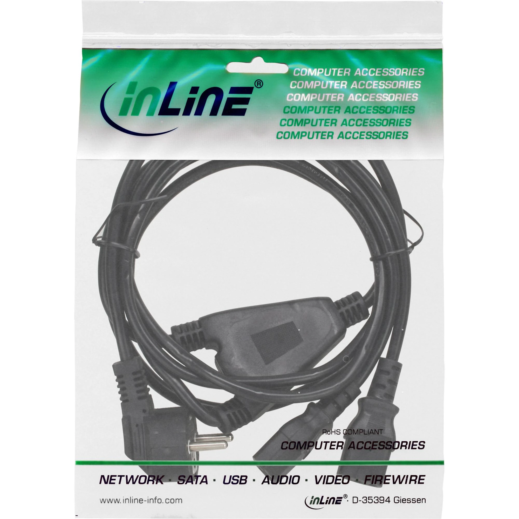 InLine Maitinimo kabelis ® Kintamosios srovės maitinimo Y-kabelis vokiškas F tipas juodas 3m