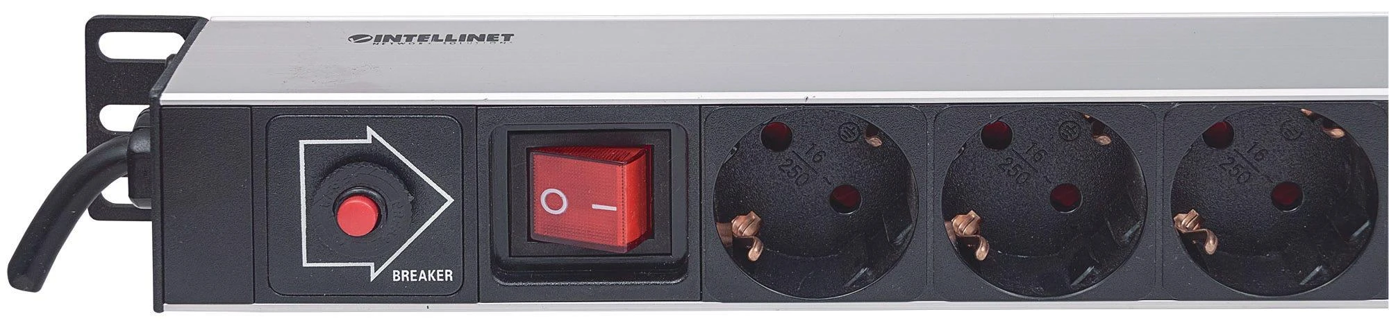 „Intracom INTELLINET Power Strip“ 12 krypčių vertikalus vokiškas išdėstymas ant stovo su apsauga nuo viršįtampių 1,6 m maitinimo laidu