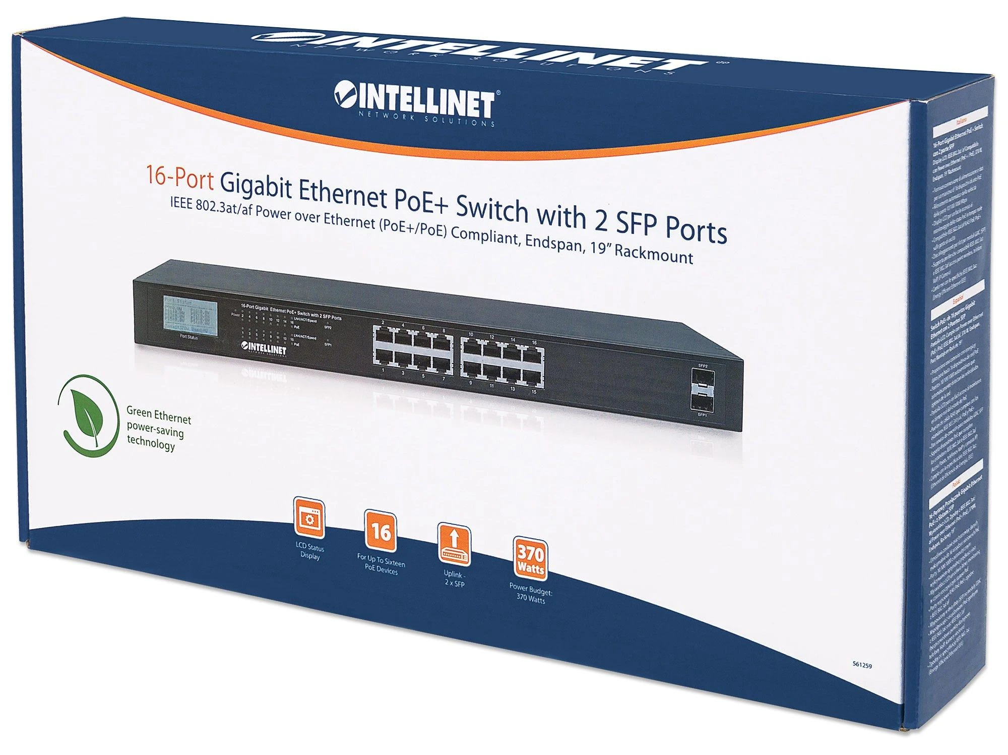 Šakotuvas Intellinet 561259 tinklo komutatorius Gigabit Ethernet (10/100/1000) Juoda Maitinimas per Eternetą (PoE)