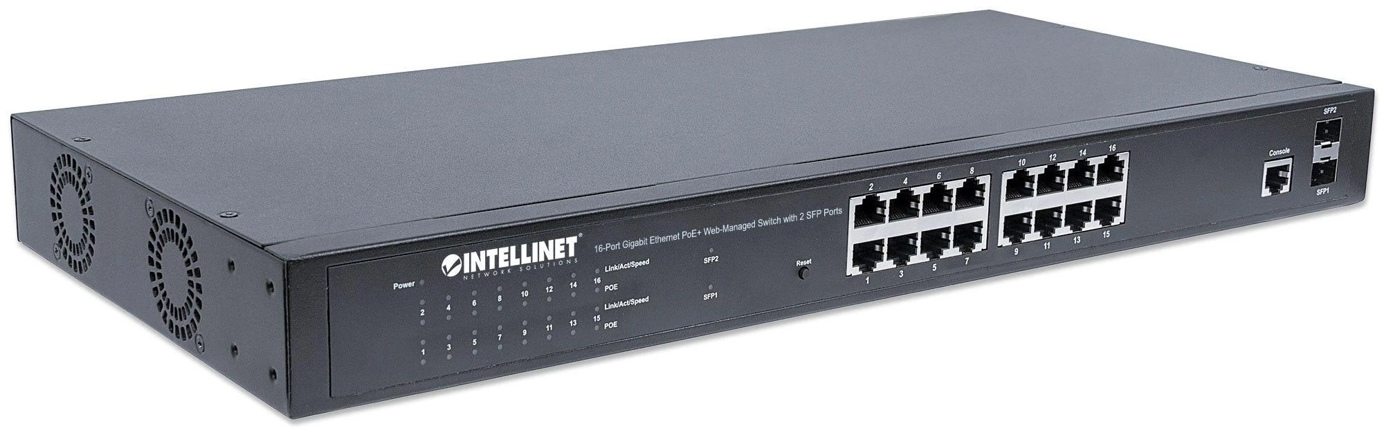 Šakotuvas Intellinet 561341 Switch 16p Gigabit POE+ 2x SFP