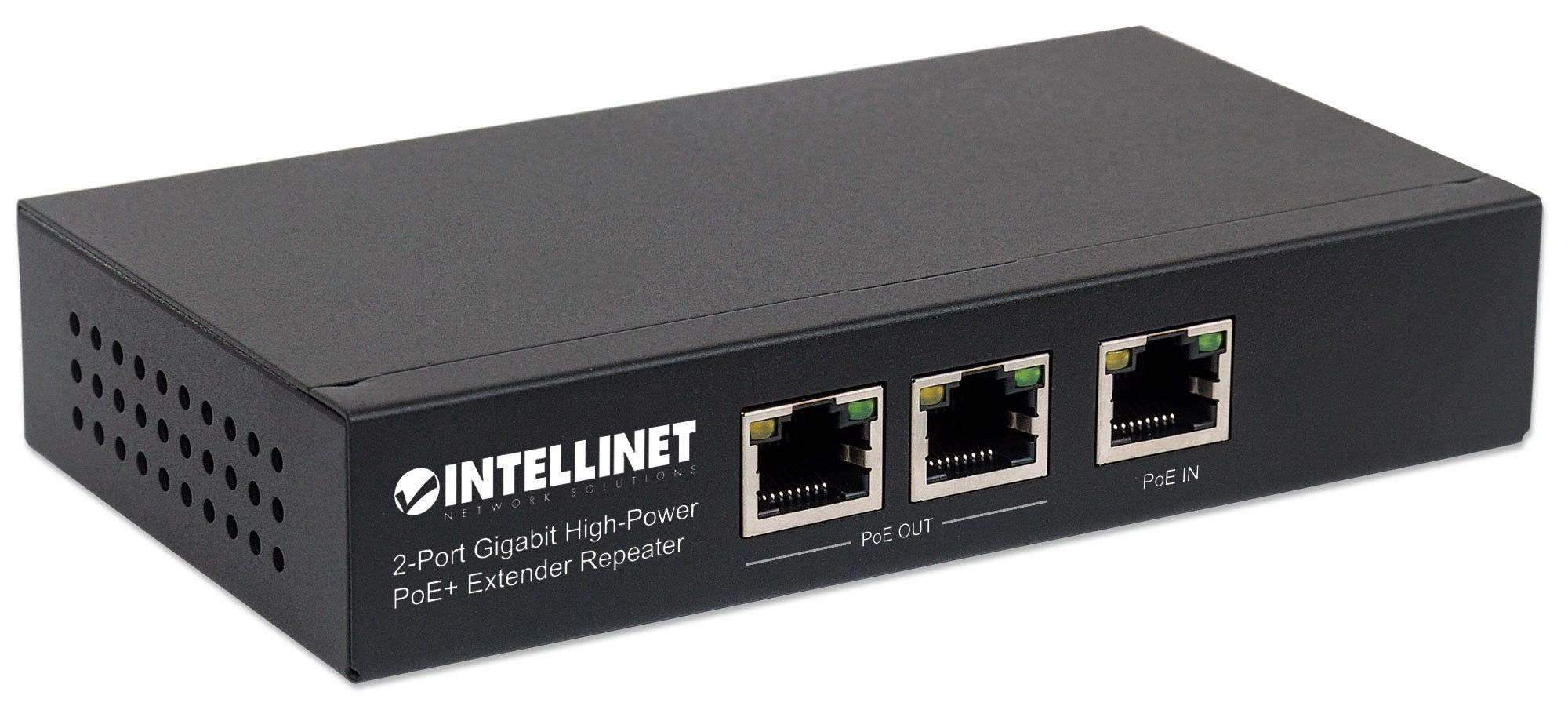 Šakotuvas Intracom INTELLINET 2 prievadų Gigabit PoE+ plėstuvas IEEE 802.3at/af Suderinamas 100 m papildomo diapazono metalas