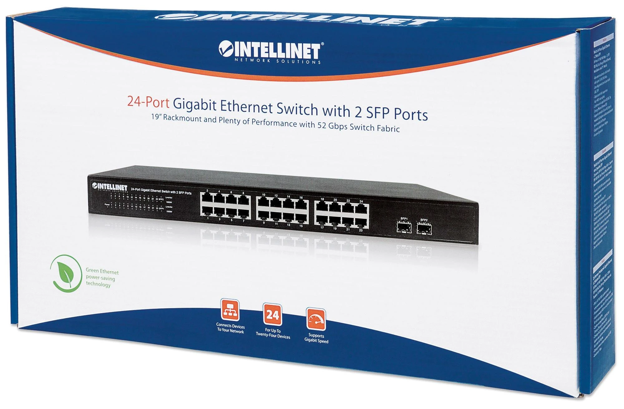 Šakotuvas Intellinet Gigabit Ethernet jungiklis 24x 10/100/1000 Mbps 2x SFP stovo 19''