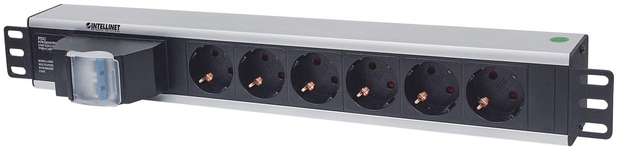 Intellinet 711432 Maitinimo juosta 19" 1,5U, 6x Schuko, su jungiklis, kabelis 1,6m