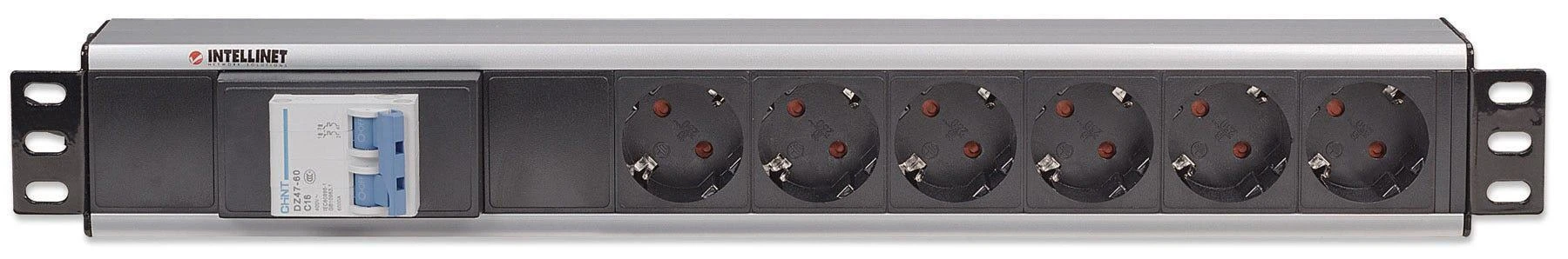 Intellinet 711432 Maitinimo juosta 19" 1,5U, 6x Schuko, su jungiklis, kabelis 1,6m