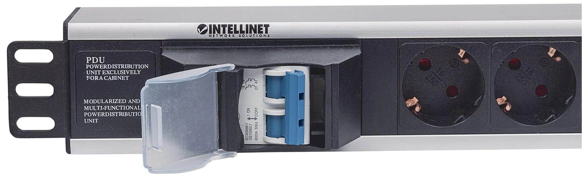 Intellinet 711432 Maitinimo juosta 19" 1,5U, 6x Schuko, su jungiklis, kabelis 1,6m