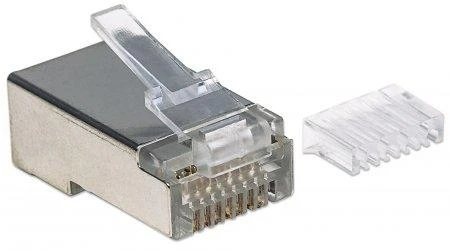 Intracom INTELLINET Cat6a RJ45 Moduliniai kištukai STP 3 šakų tvirtai vielai 90 kištukų indelyje skaidriai