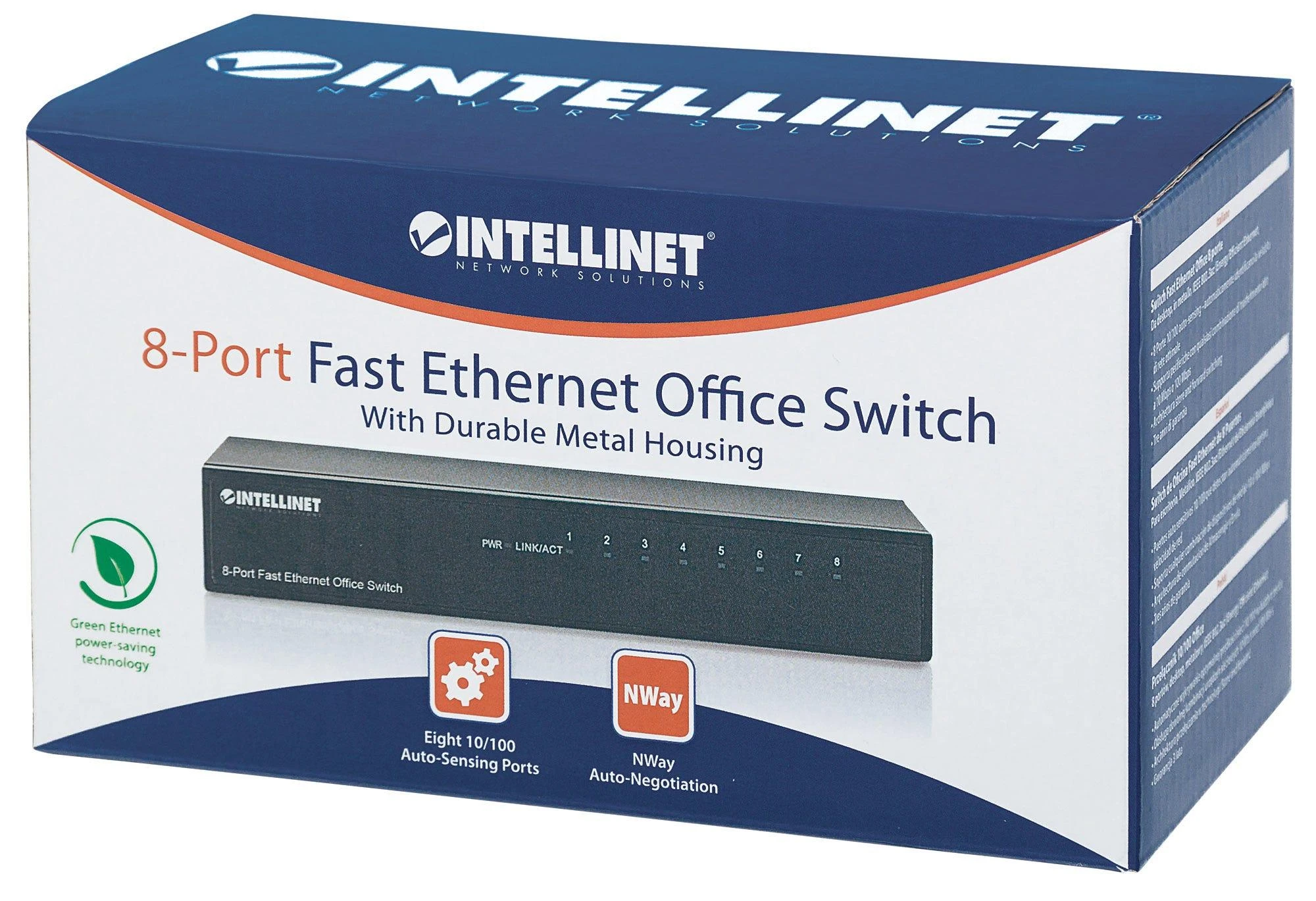 Šakotuvas „Intellinet 523318“ komutatorius 8x RJ45 10/100Mbps, metalinis, su jungtimi