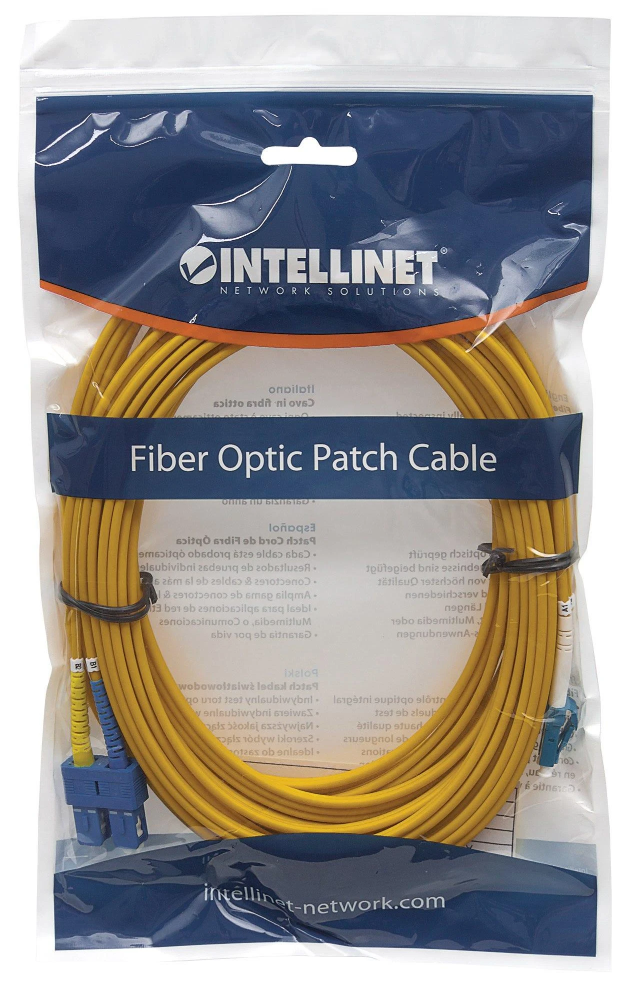 INTELLINET 1,0 m LC į SC UPC Fiber Optic Komutacinis kabelis, 3,0 mm, Duplex, LSZH, OS2 Singlemode, Geltona 9/125 µm, 3 ft., 473965