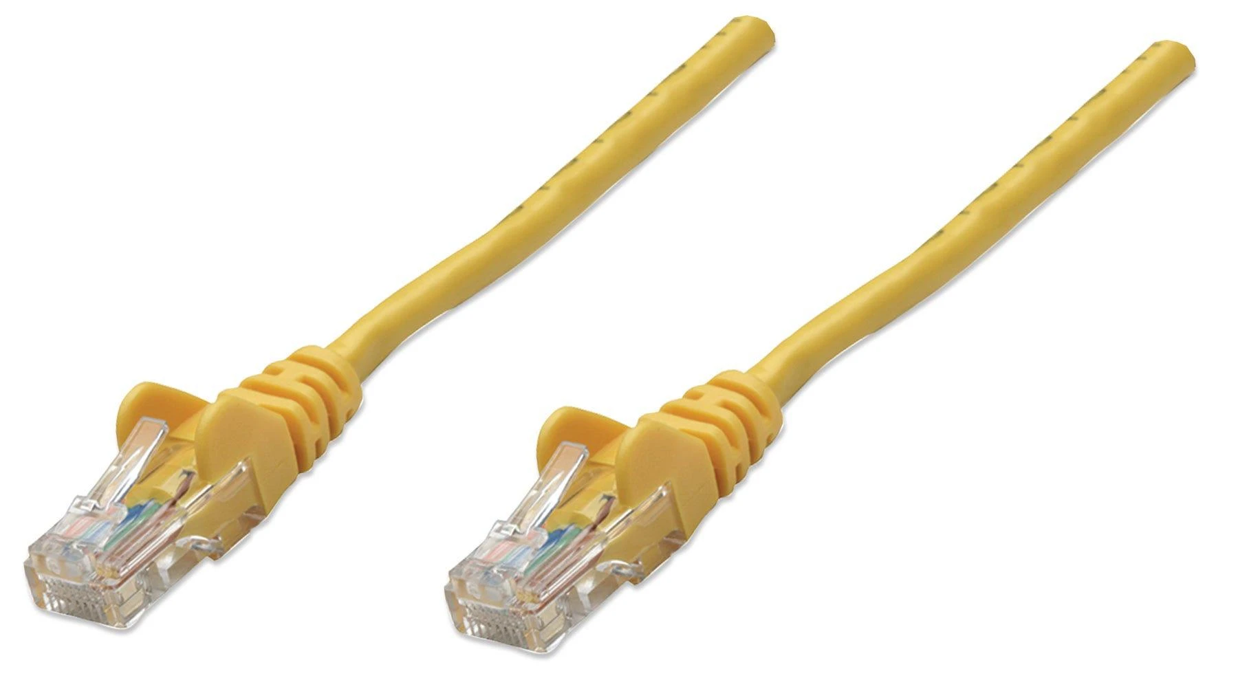 Intracom INTELLINET tinklo kabelis Cat5e U/UTP 2,0m 7ft. Geltona RJ-45 Vyriški / RJ-45 Vyriški Paauksuoti kontaktai Polibag
