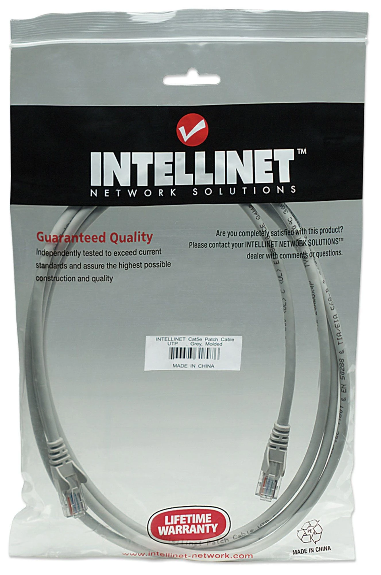 Intracom INTELLINET tinklo kabelis Cat5e U/UTP 7.5m 25ft. Pilki RJ-45 Vyriški / RJ-45 Vyriški Paauksuoti kontaktai.