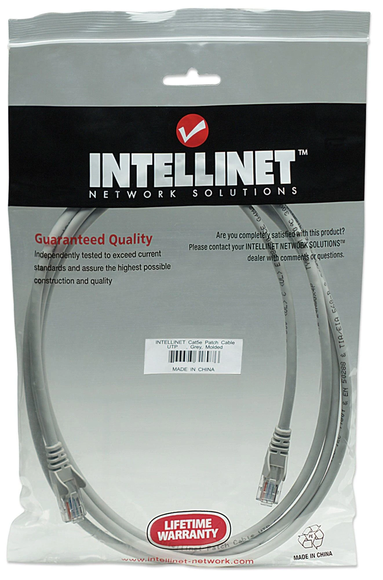 Intracom INTELLINET tinklo kabelis Cat5e U/UTP 5.0m 14ft. Pilki RJ-45 Vyriški / RJ-45 Vyriški Paauksuoti kontaktai.