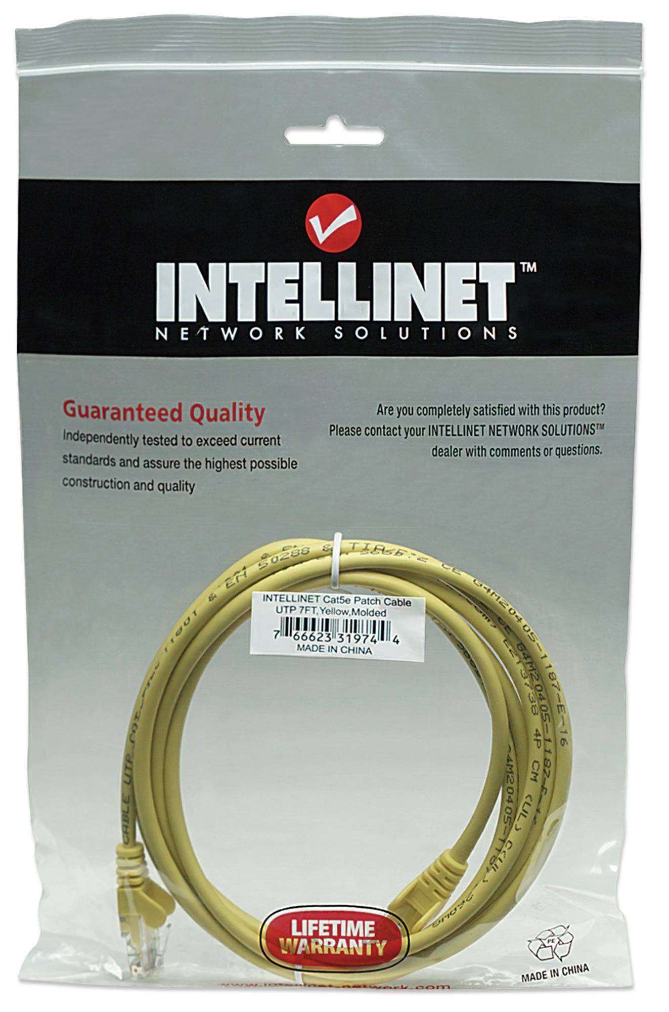 Intracom INTELLINET tinklo kabelis Cat5e U/UTP 2,0m 7ft. Geltona RJ-45 Vyriški / RJ-45 Vyriški Paauksuoti kontaktai Polibag