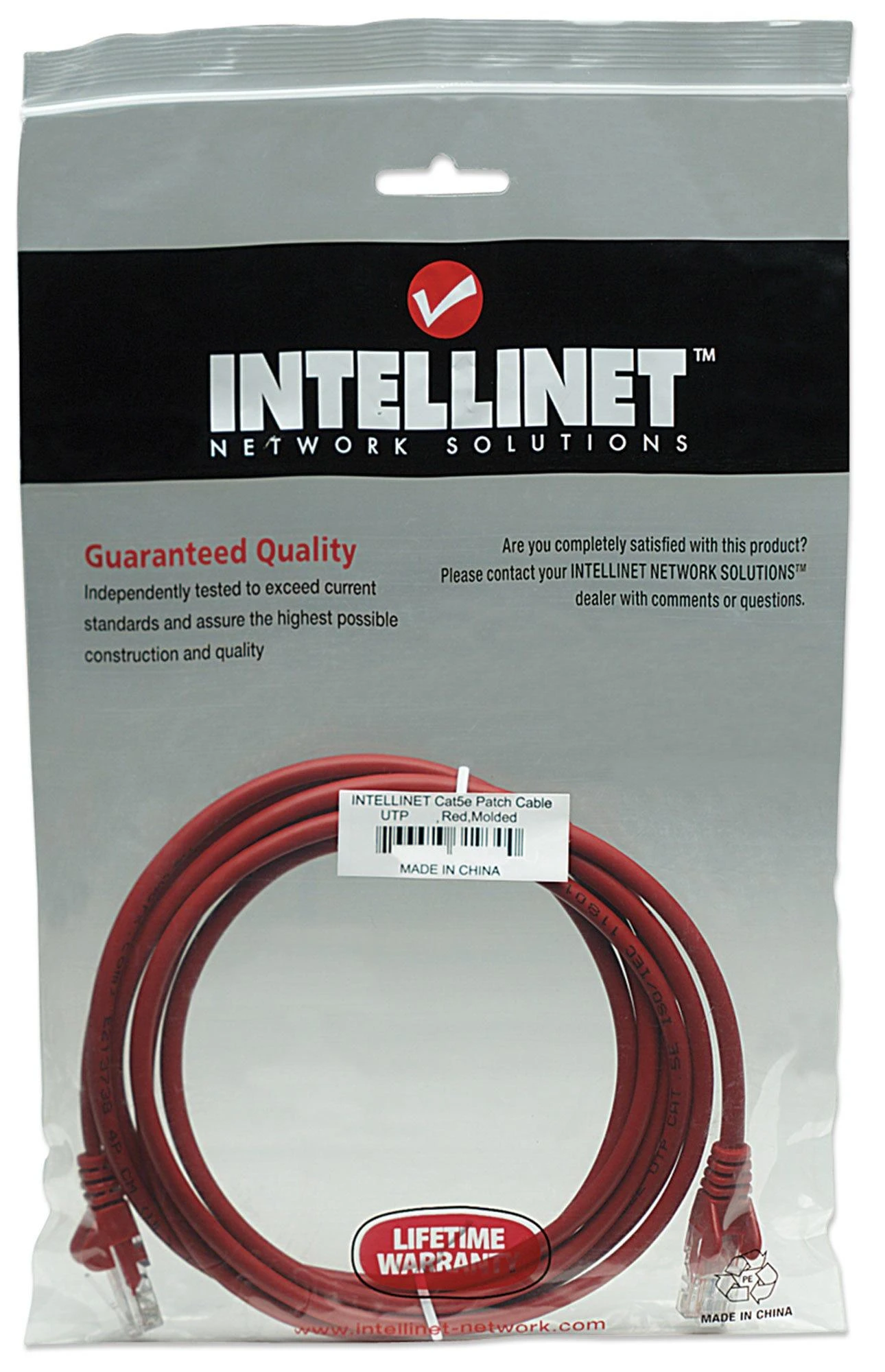 Intracom INTELLINET tinklo kabelis Cat5e U/UTP 5.0m 14ft. Raudona RJ-45 Vyriški / RJ-45 Vyriški Paauksuoti kontaktai.
