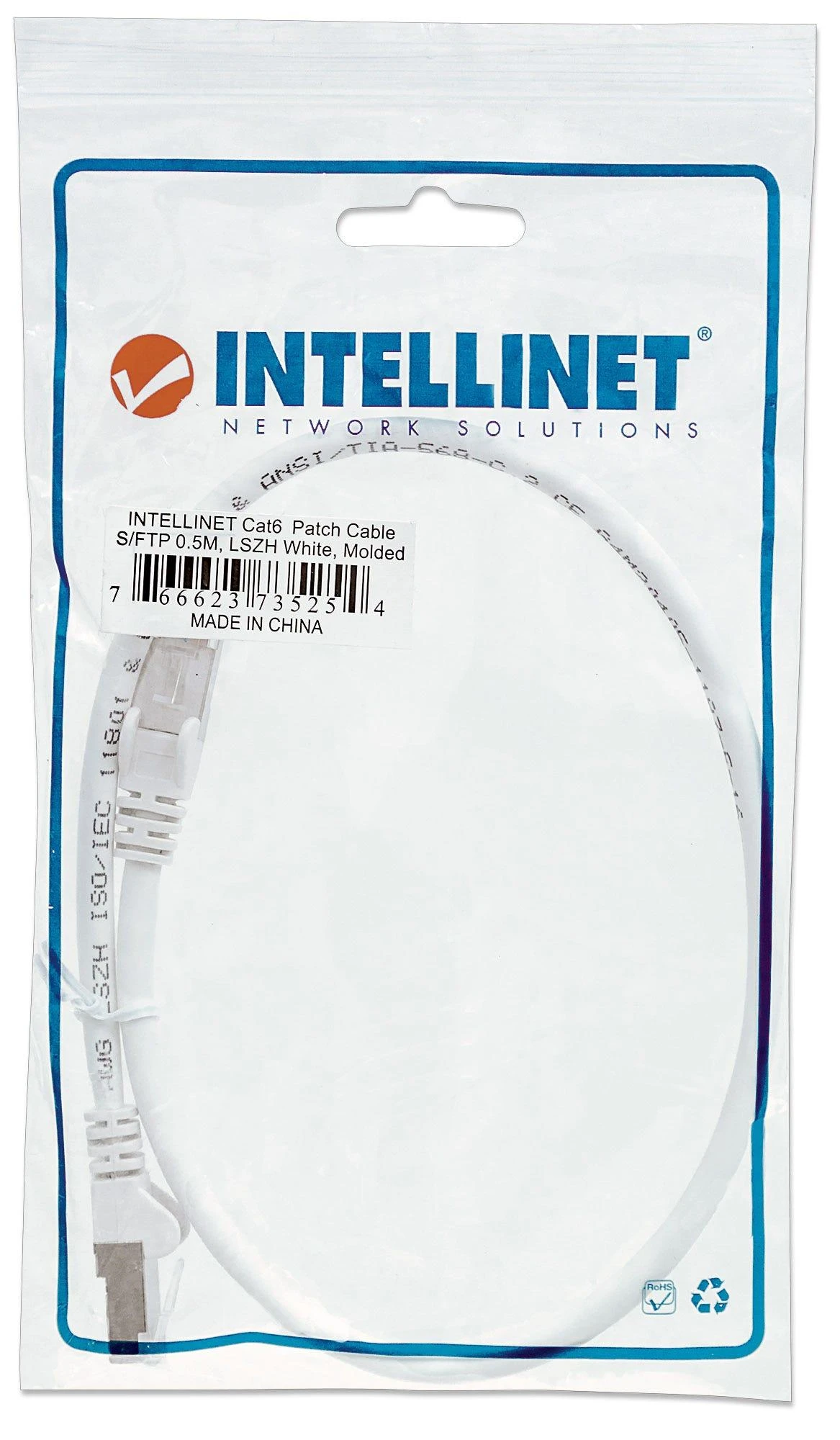 Intellinet tinklo sprendimai Patchcord RJ45 S / FTP Cat6 0,5 m LSOH svirtys. baltas (735254)