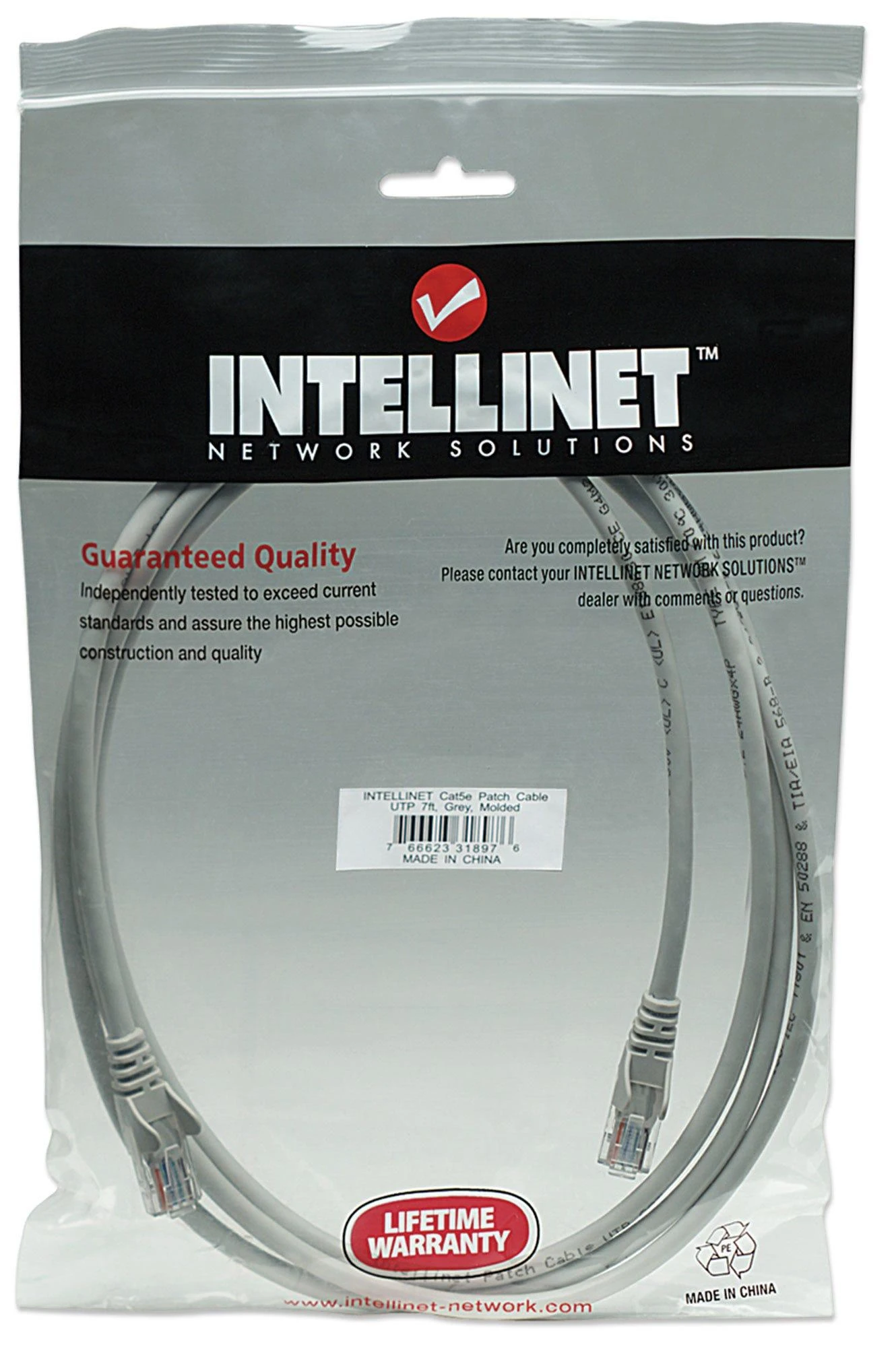 Intracom INTELLINET tinklo kabelis Cat5e U/UTP 2,0m 7ft. Pilki RJ-45 Vyriški / RJ-45 Vyriški Paauksuoti kontaktai.