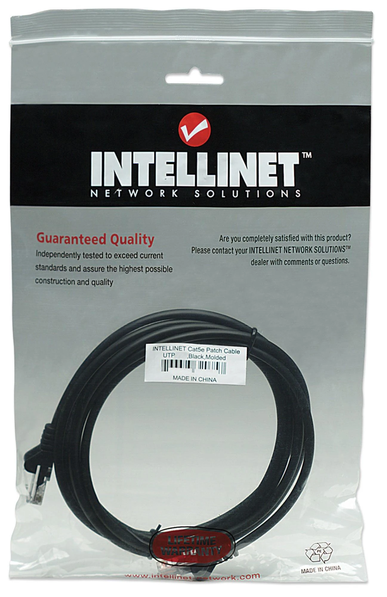 Intracom INTELLINET tinklo kabelis Cat5e U/UTP 5,0m Juodas RJ-45 Vyriškas / RJ-45 Vyriškas Paauksuoti kontaktai Polibag