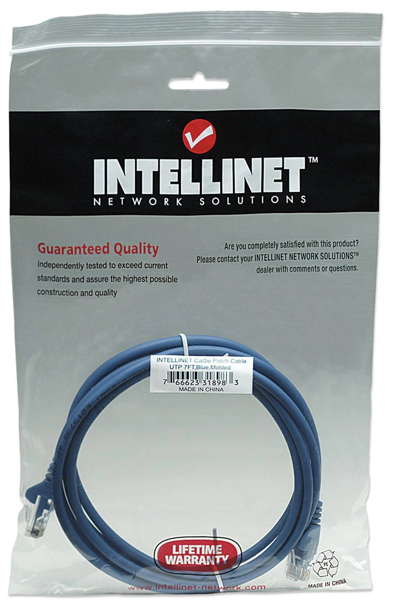 Intracom INTELLINET tinklo kabelis Cat5e U/UTP 2,0m 7ft. Mėlyna RJ-45 Vyriški / RJ-45 Vyriški Paauksuoti kontaktai Polibag