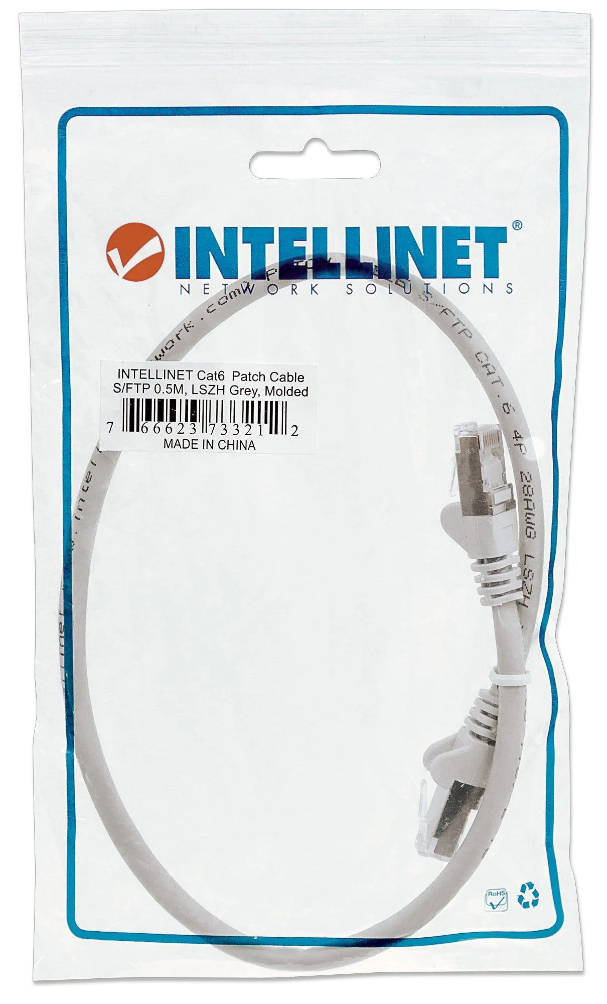 INTELLINET SFTP LAN Cat6, kabelis, pleistras, 0.5m, pilkas, 2xRJ45, 733212