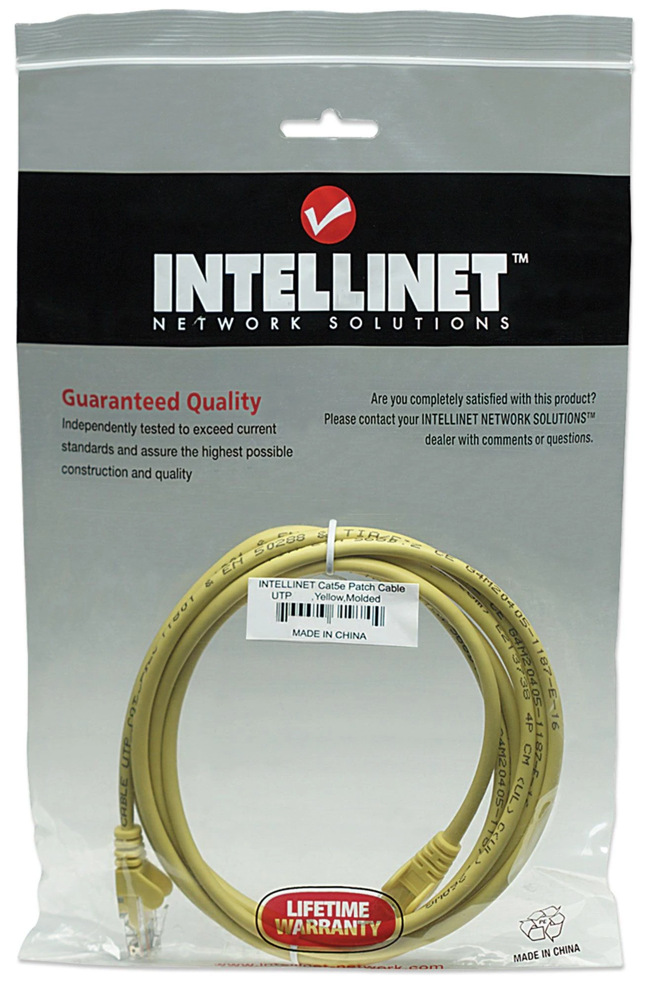 Intracom INTELLINET tinklo kabelis Cat5e U/UTP 1,0m 3ft. Geltona RJ-45 Vyriški / RJ-45 Vyriški Paauksuoti kontaktai Polibag