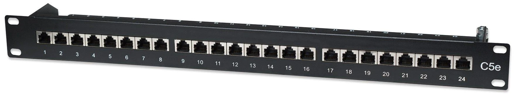 Intellinet 513487 Komutacinė panelė STP Cat5e 1U 24 prievadų RJ45, juoda