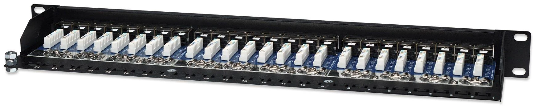 Intellinet 513487 Komutacinė panelė STP Cat5e 1U 24 prievadų RJ45, juoda