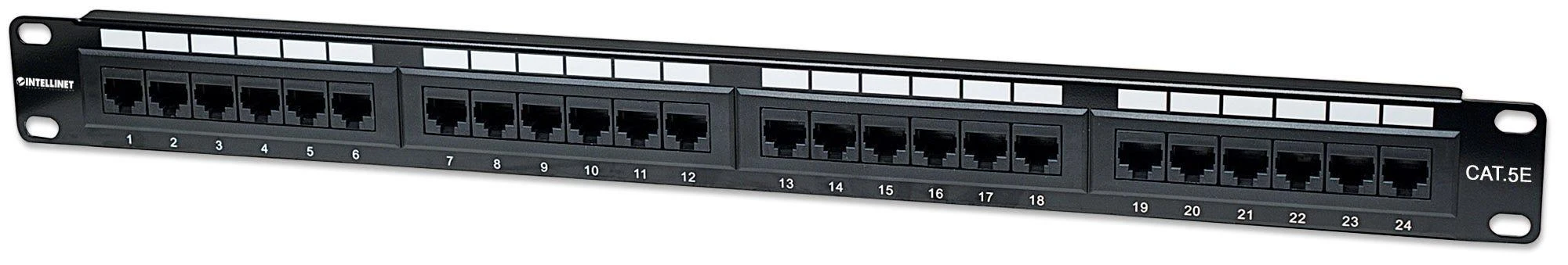 Intracom INTELLINET Cat5e Patch Panel 24 juntys RJ45 UTP 2U Juodas atitinka 19i rackmount standartą