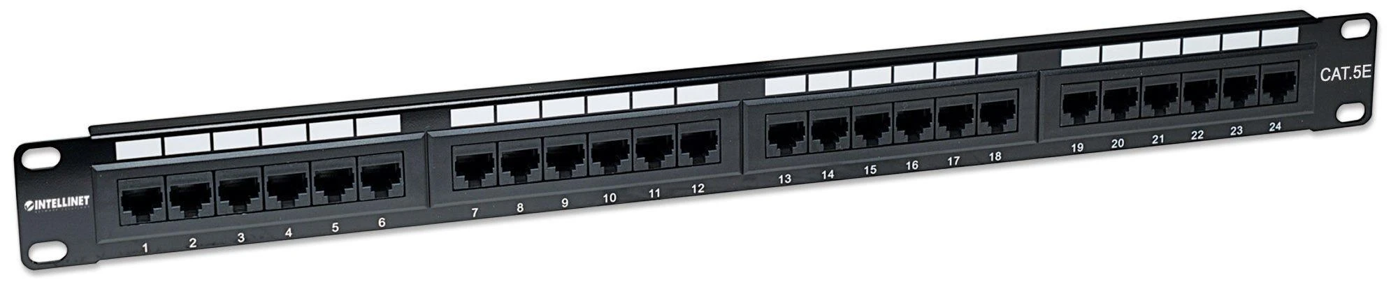 Intracom INTELLINET Cat5e Patch Panel 24 juntys RJ45 UTP 2U Juodas atitinka 19i rackmount standartą