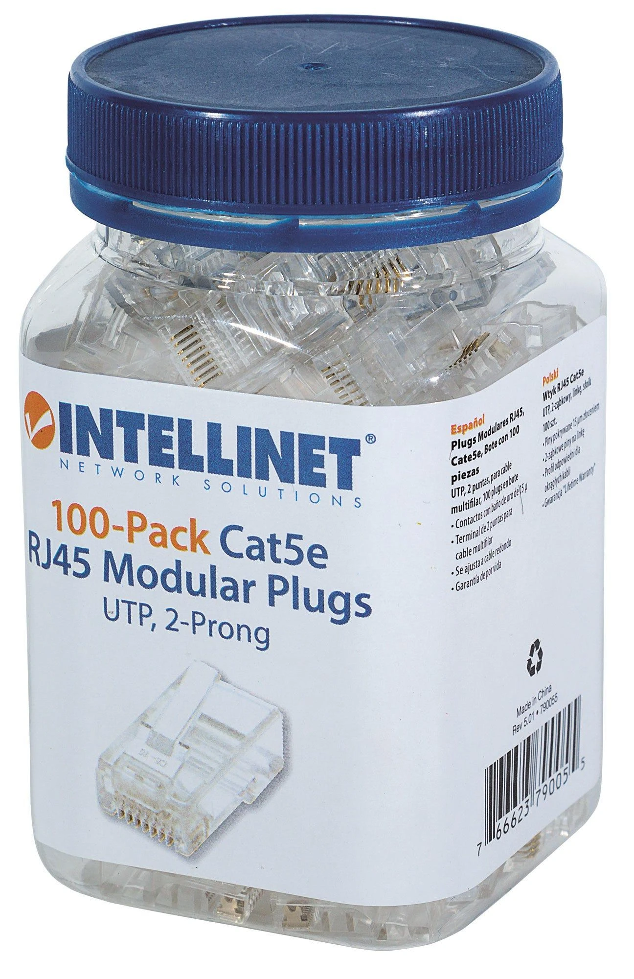 Intracom INTELLINET 100-Pack Cat5e RJ45 Kištukai UTP 2 šakų suvytam laidui 15 Mi auksiniu dengti kontaktai Tinka apvaliam kabeliui