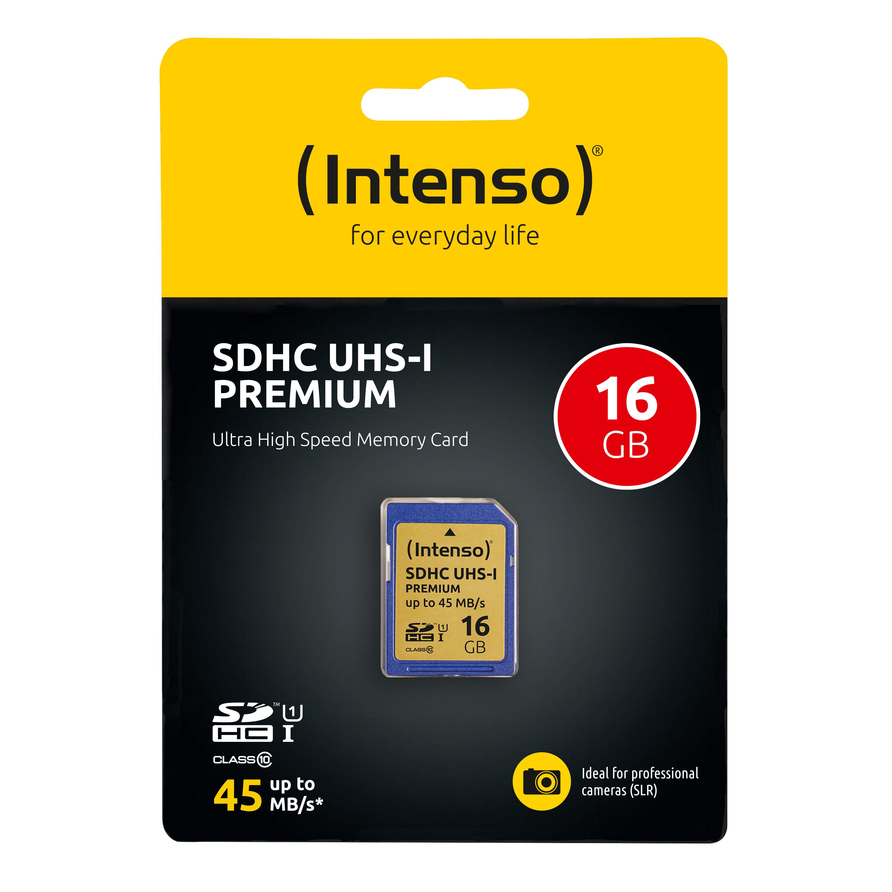 Atminties kortelė Intenso SDHC kortelė 16 GB 10 klasės UHS-I Premium