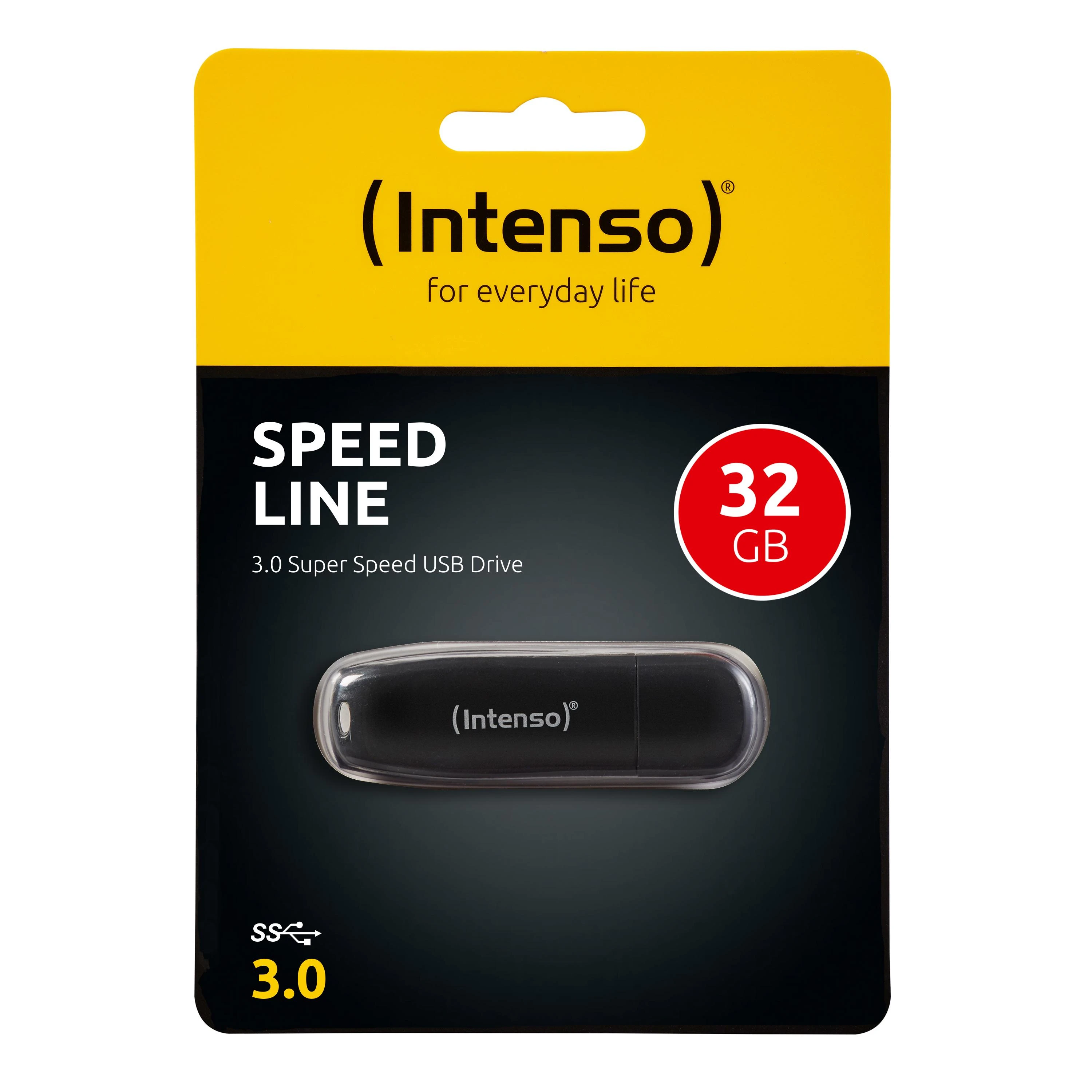 USB atmintinė 32 GB, USB 3.0, Intenso, 3533480, Speed Line, Juodas