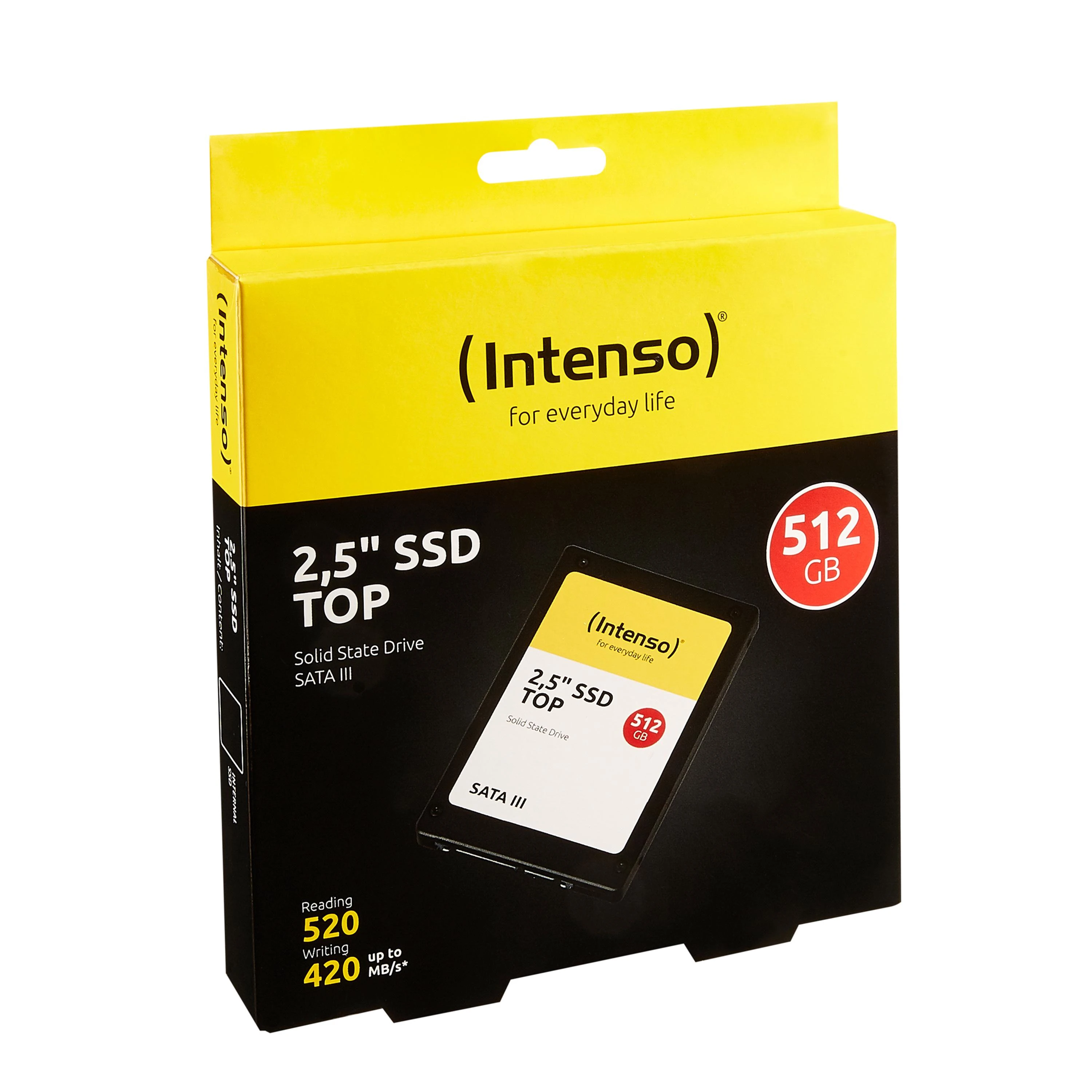 SSD Intenso Top 512GB SATA3, 520/300MBs, Atsparus smūgiams, Mažos galios