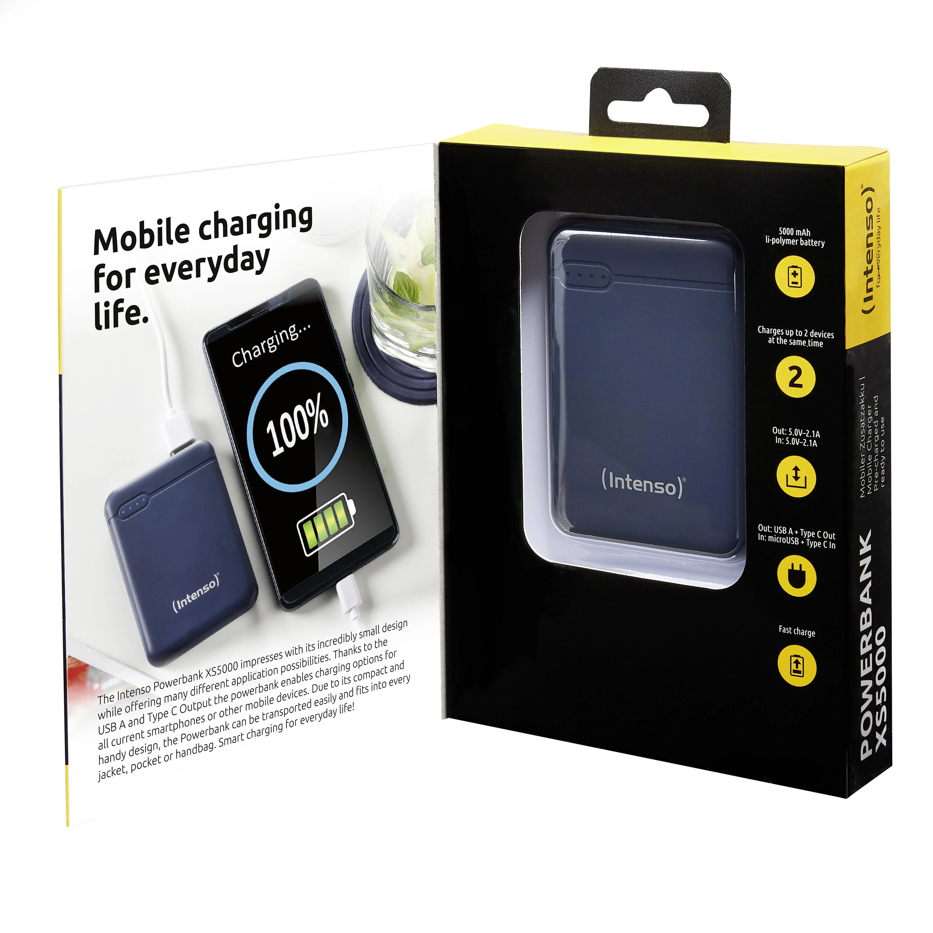 Intenso Powerbank XS5000 mėlyna 5000 mAh įsk. USB nuo A iki C tipo