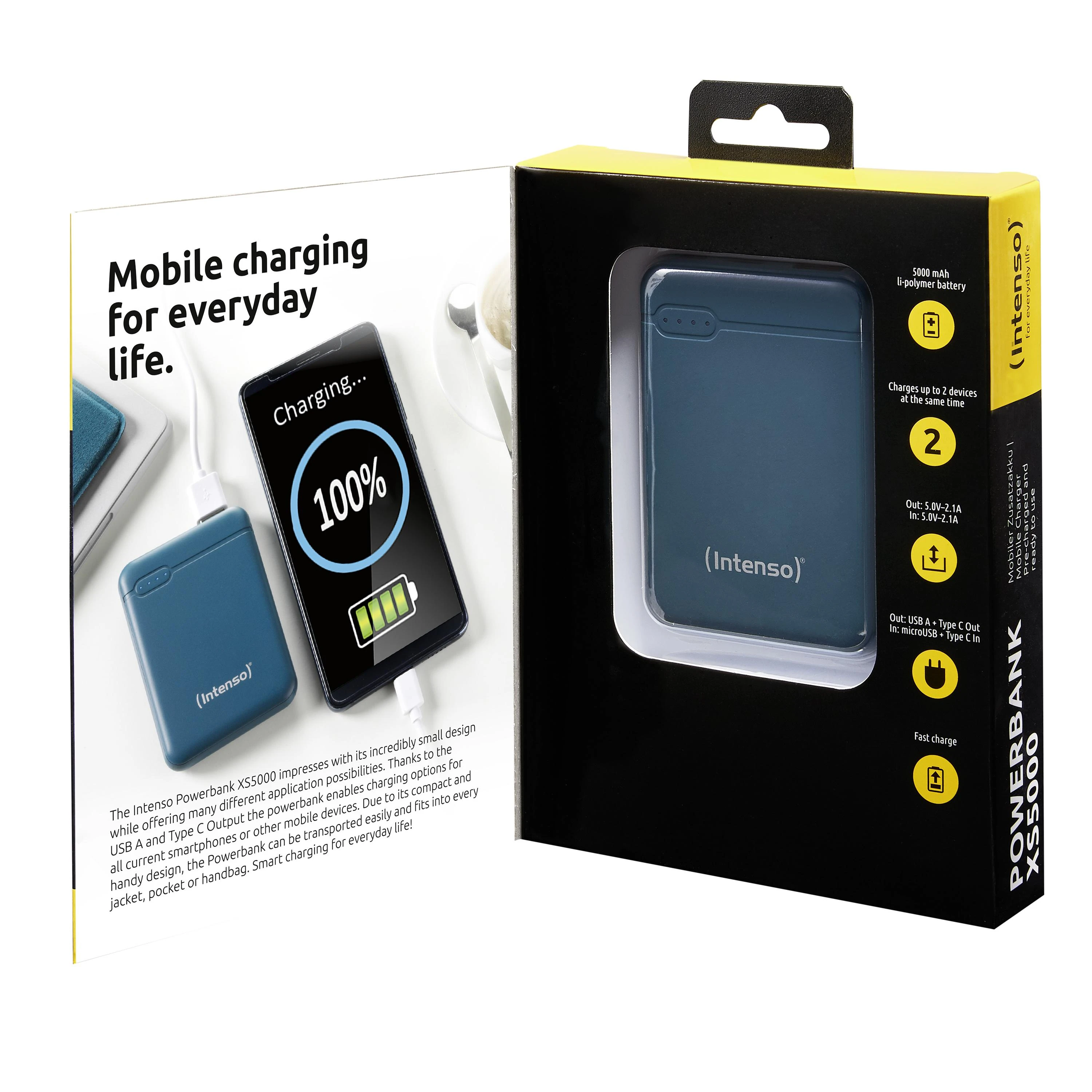 Intenso Powerbank XS5000 benzininis 5000 mAh įsk. USB nuo A iki C tipo