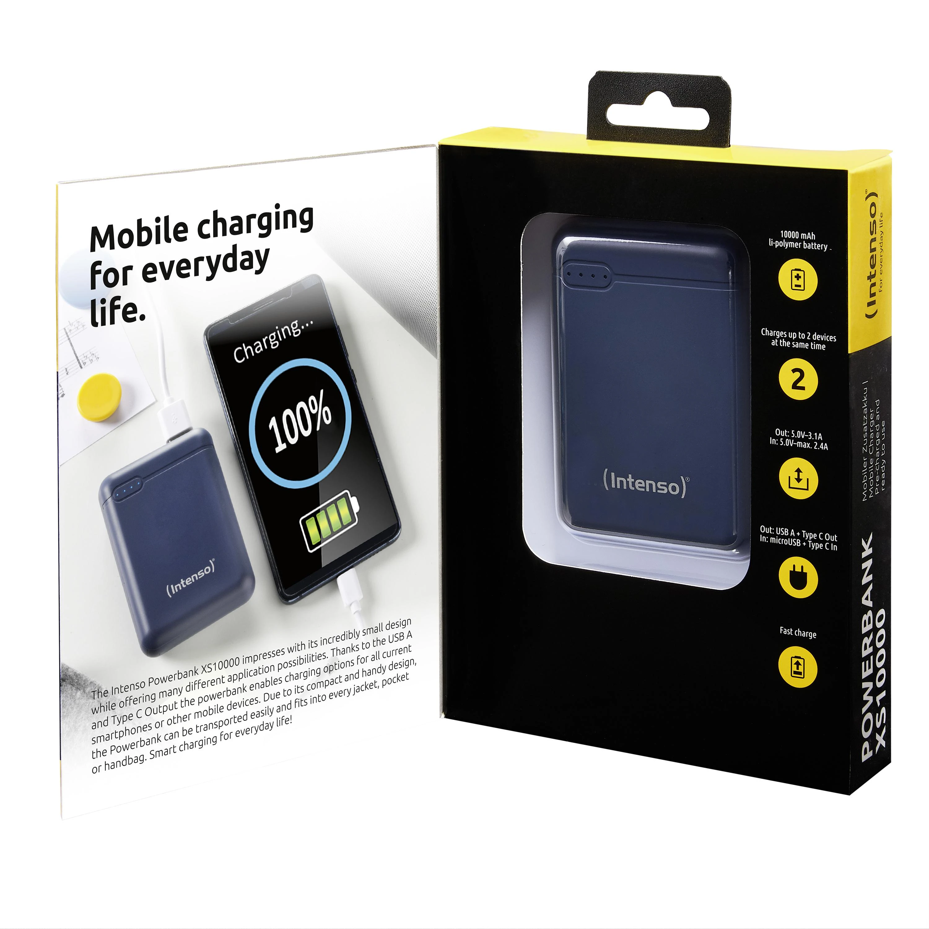 Intenso Powerbank XS10000 dkblue 10000 mAh įsk. USB nuo A iki C tipo