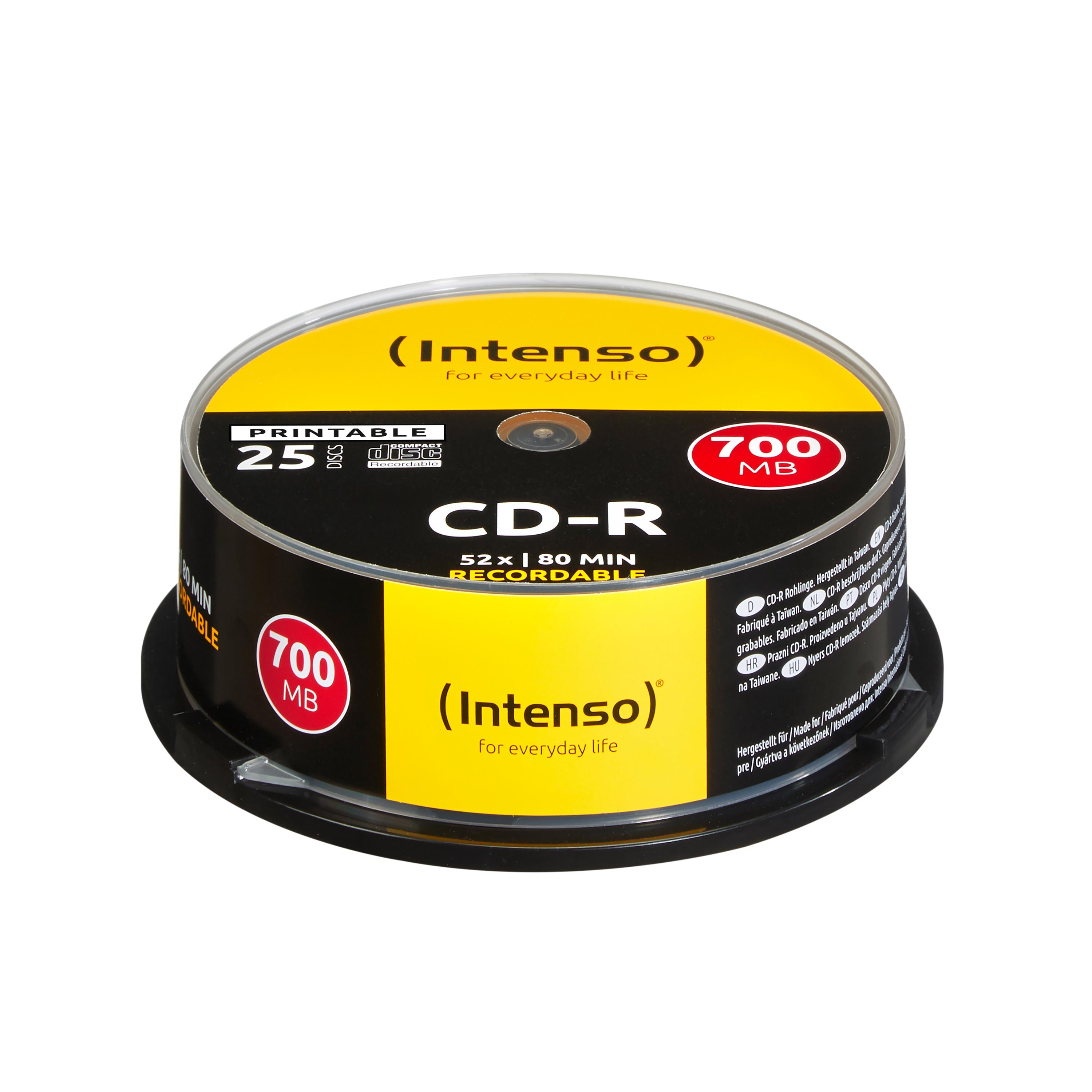 INTENSO 1801124 CD-R Intenso pyrago dėžutė 25 700 MB 52x, galima spausdinti – visas veidas