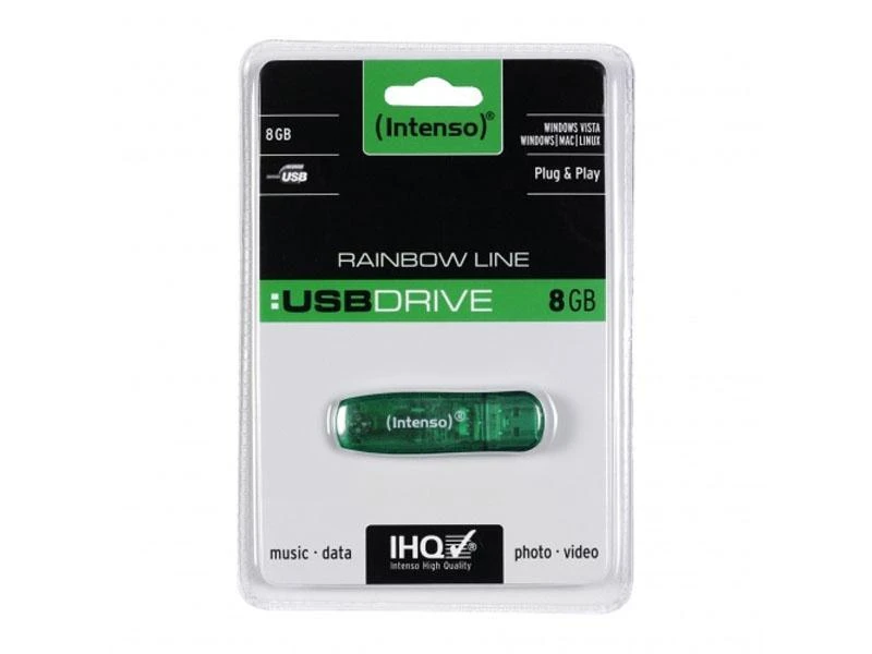 3P - KAINOS PRODUKTAI INTENSO USB atmintukas 8GB Žalias Raktų pakabukas LED Šviesa Medžiaga Skaidrus Plastikas Hi Speed USB 2.0 15 gramų