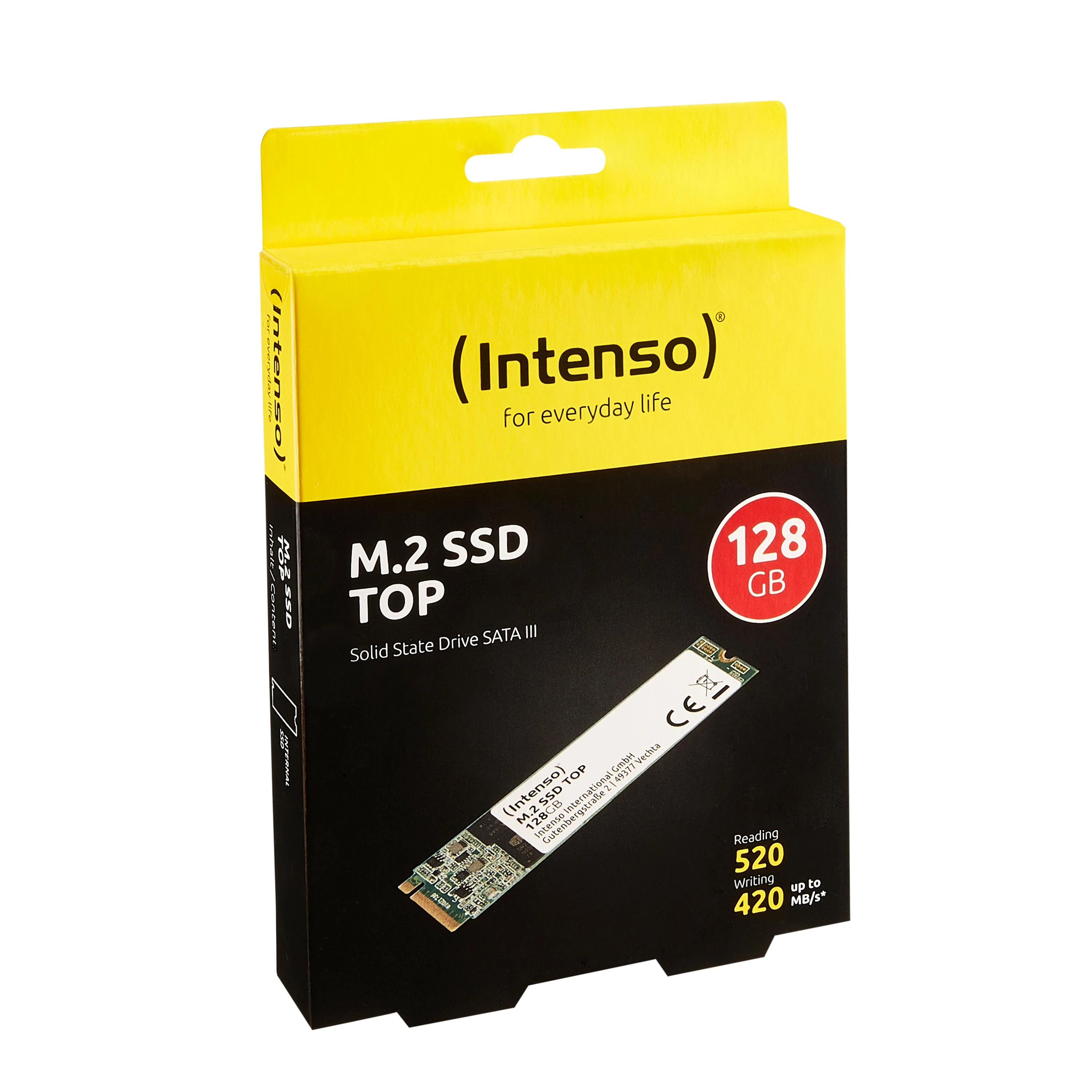 Intenso SSD SATA III Top 128 GB, SSD sąsaja SATA, Rašymo greitis 500 MB/s, Skaitymo greitis 520 MB/s