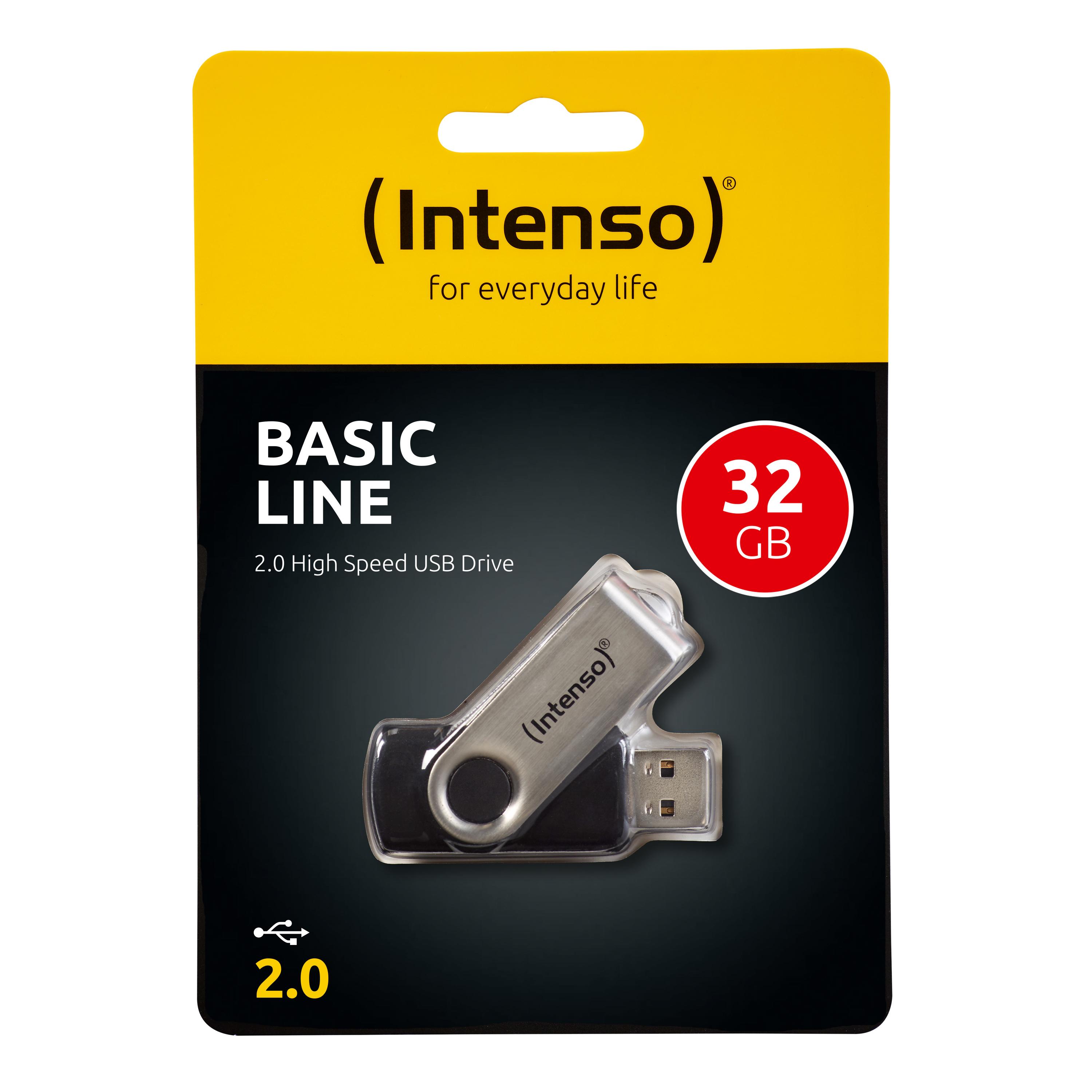 STICK 32GB USB 2.0 Intenso Basic Line juoda/sidabrinė