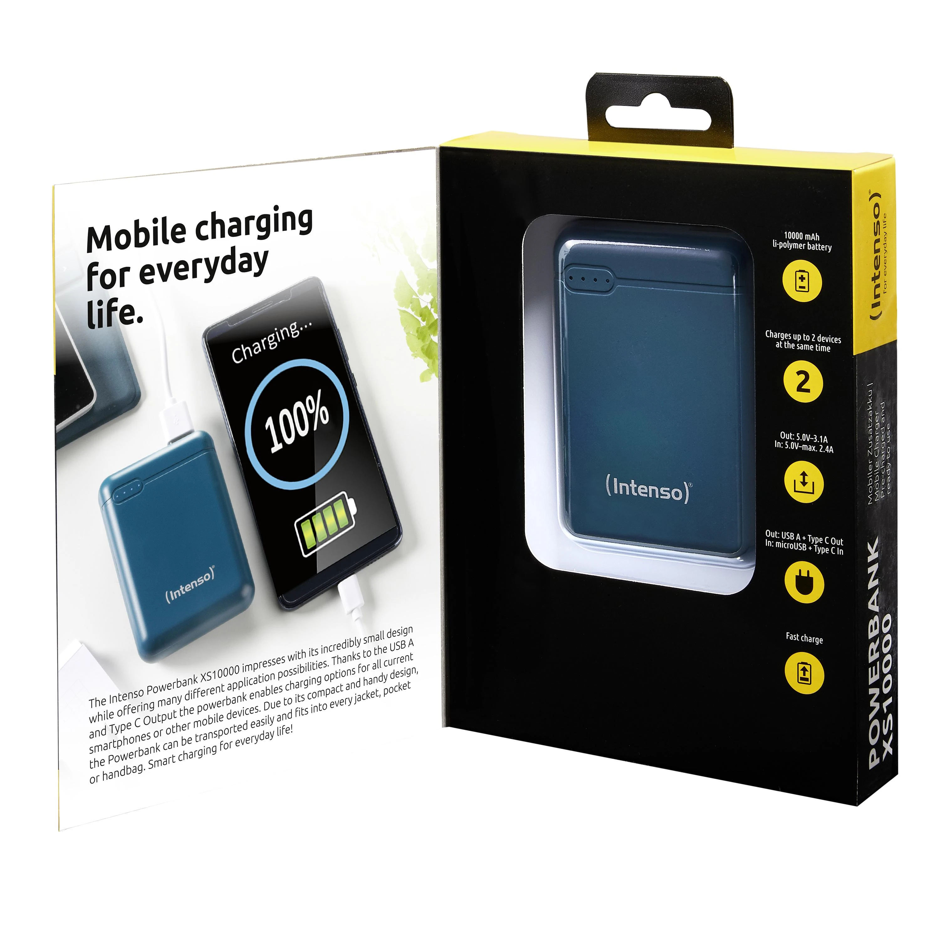 Intenso Powerbank XS10000 benzinas 10000 mAh įsk. USB nuo A iki C tipo