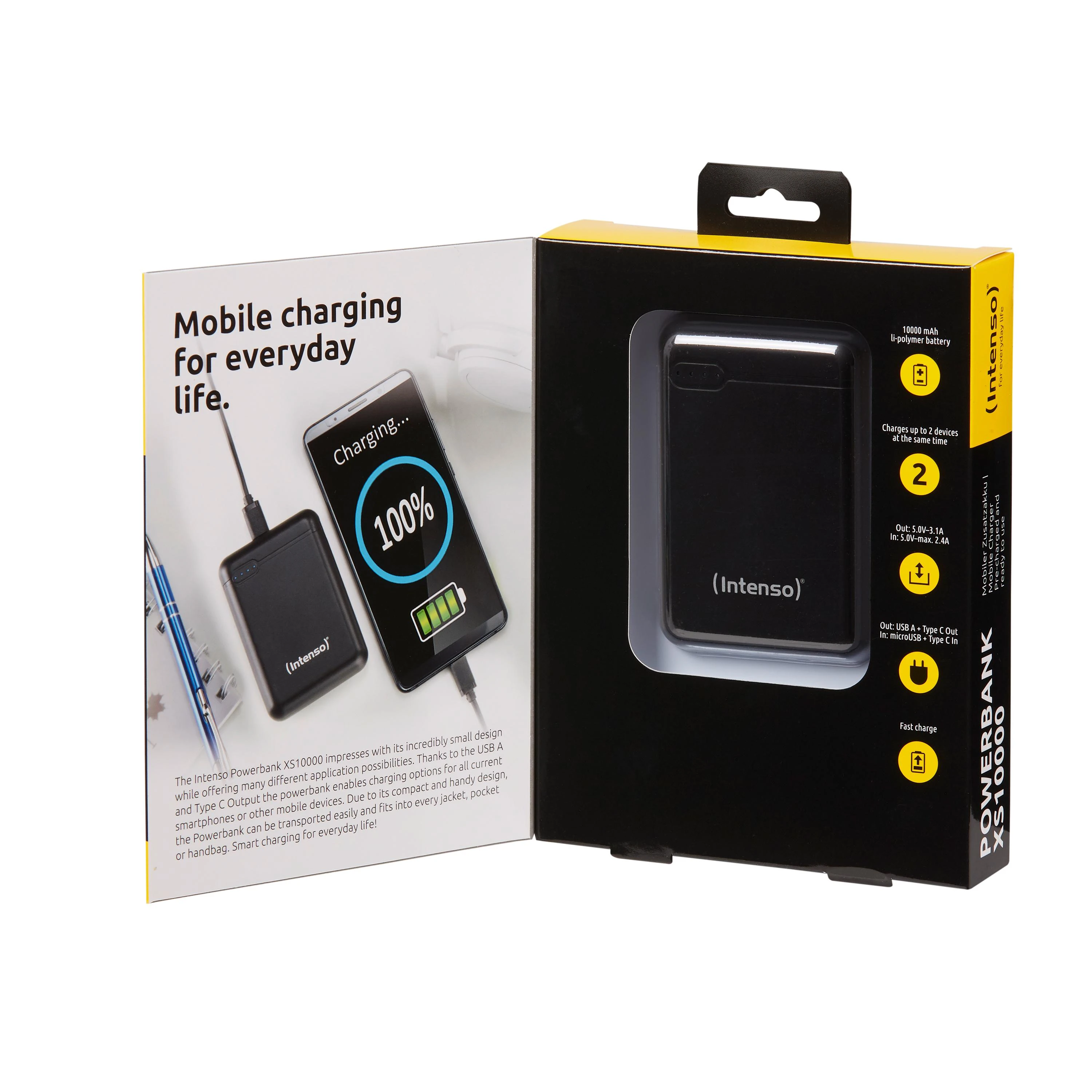 Intenso Powerbank XS10000 juoda 10000 mAh įsk. USB nuo A iki C tipo