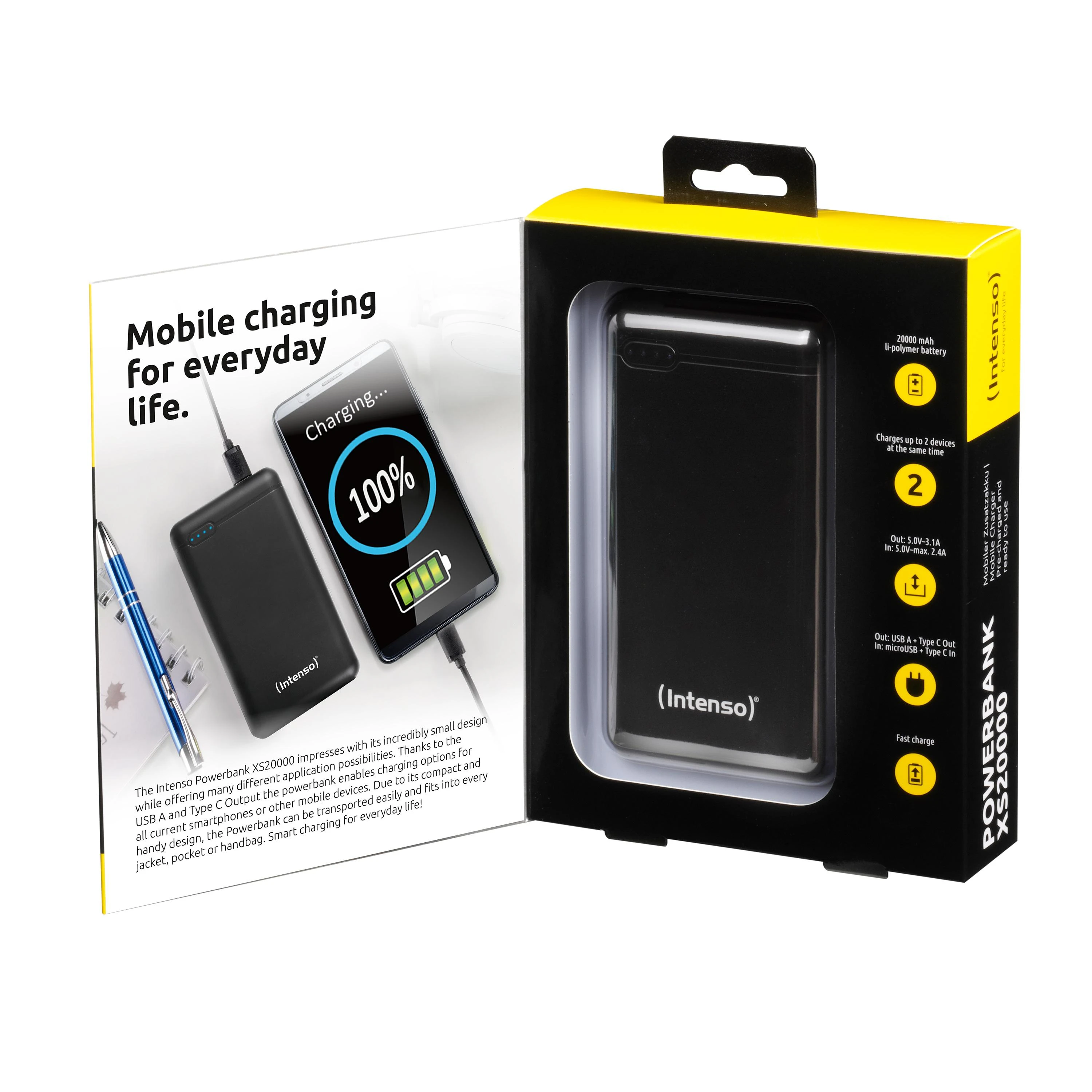 Intenso Powerbank XS20000 juoda 20000 mAh įsk. USB nuo A iki C tipo