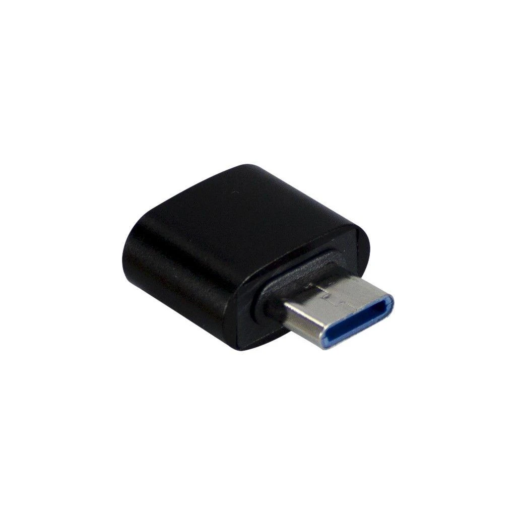 Juodas USB-A į USB-C adapteris su mėlyna jungtimi