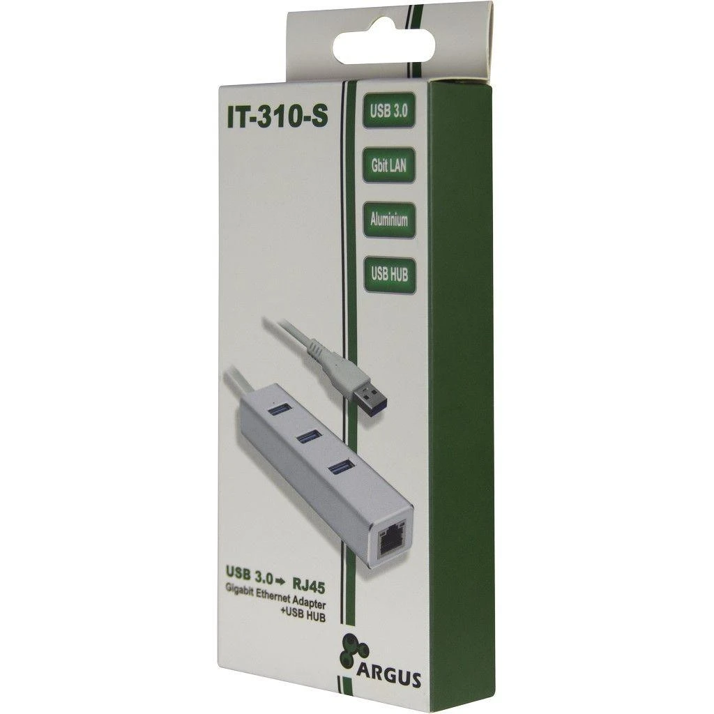 USB3.0 HUB 3Port Inter-Tech Argus IT-310-S 1x RJ45 Gigabit Lan pasyvus sidabrinis
