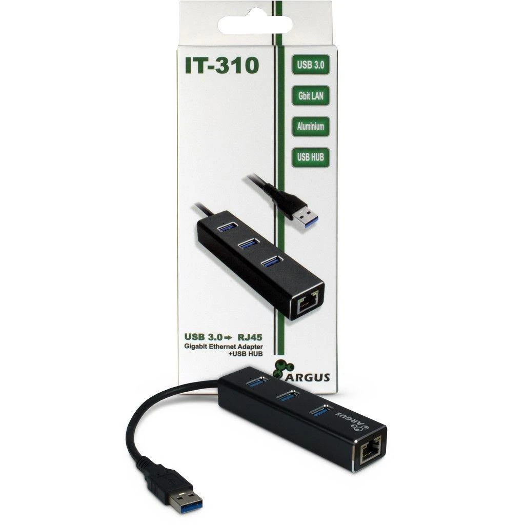 Inter tech HUB USB Argus Argus 1x RJ-45 + 3x USB-A 3.0 (88885439)