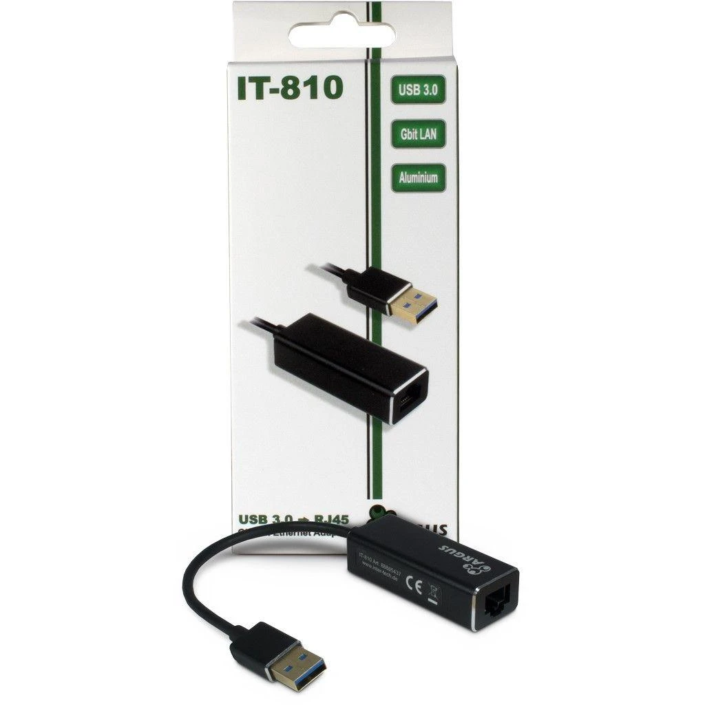 Adapteris USB3.0 > RJ45 Gigabit Lan 1000 MBit/s Inter-Tech Juodas