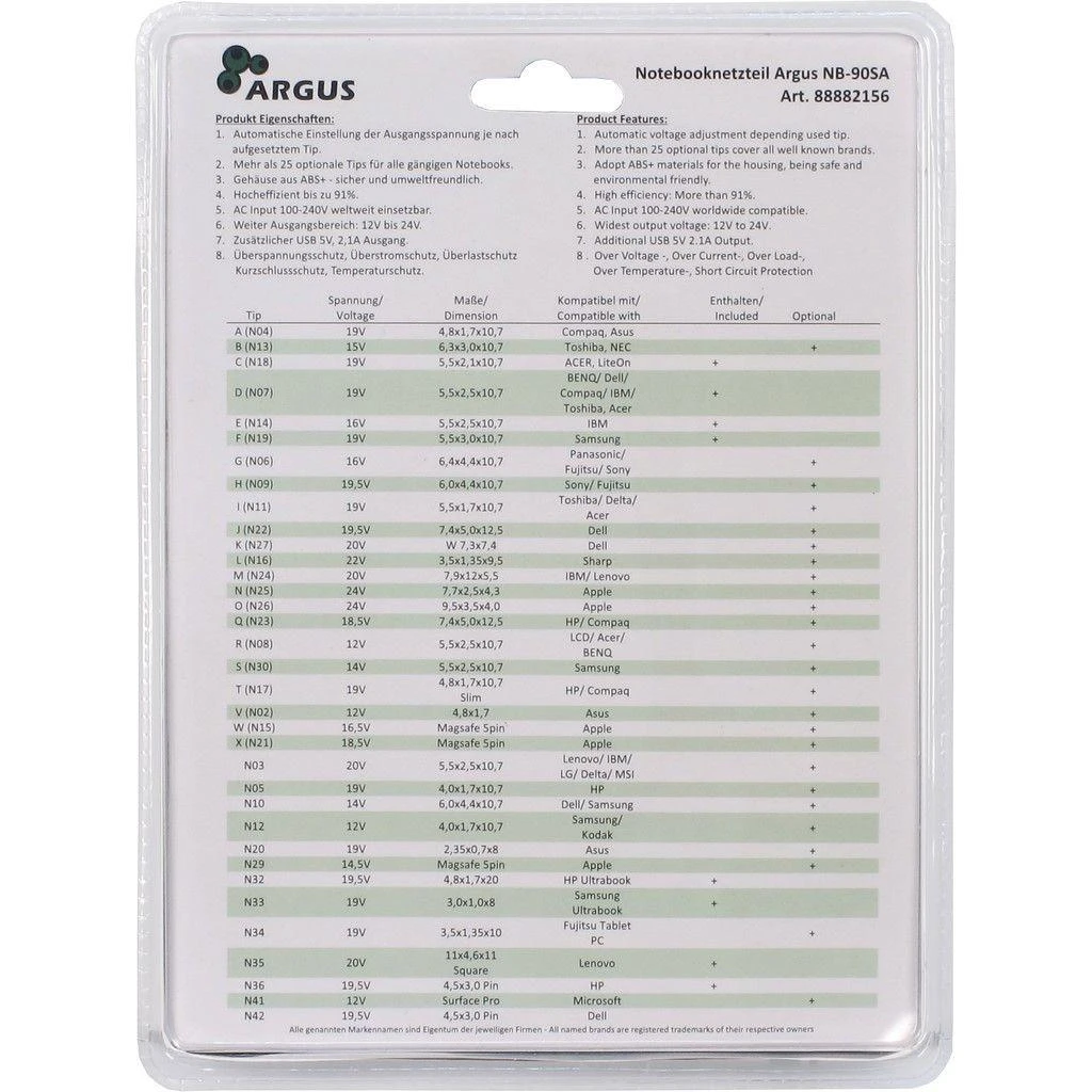 Nešiojamojo kompiuterio maitinimo adapteris Inter-Tech 90 W, 6 A, 20 V (88882156)