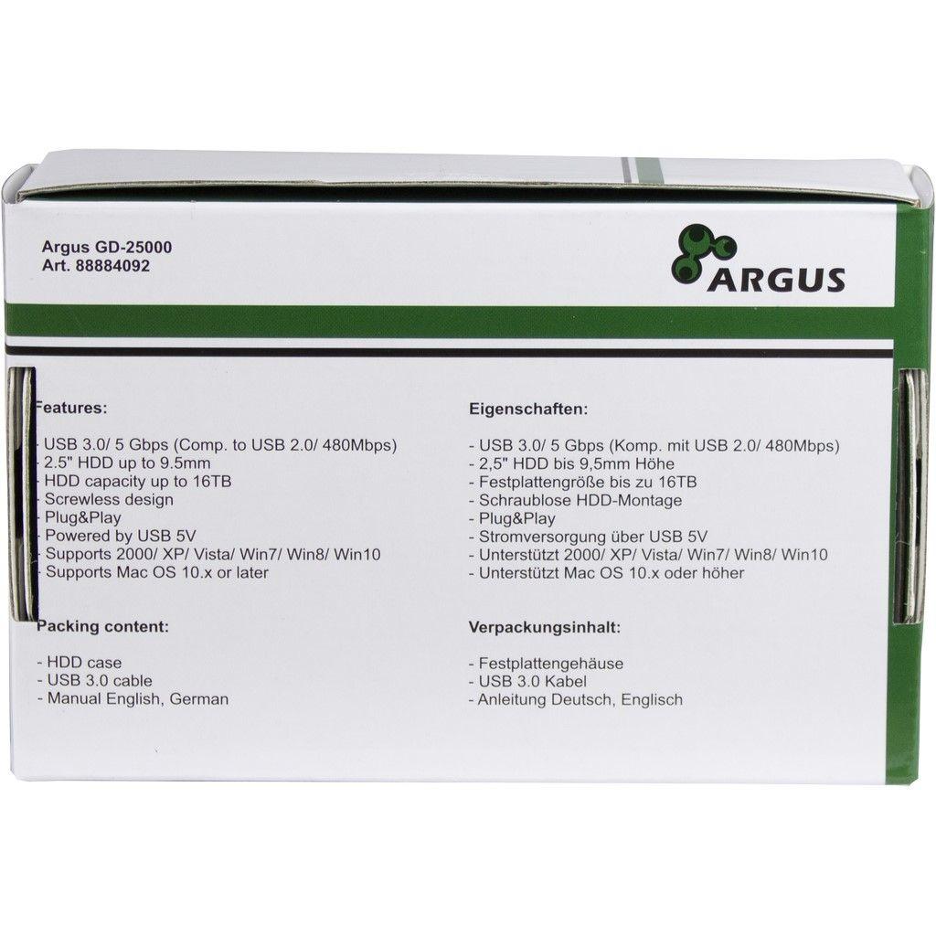 Inter tech HDD dėklas Argus GD-25000, USB 3.0, skaidrus